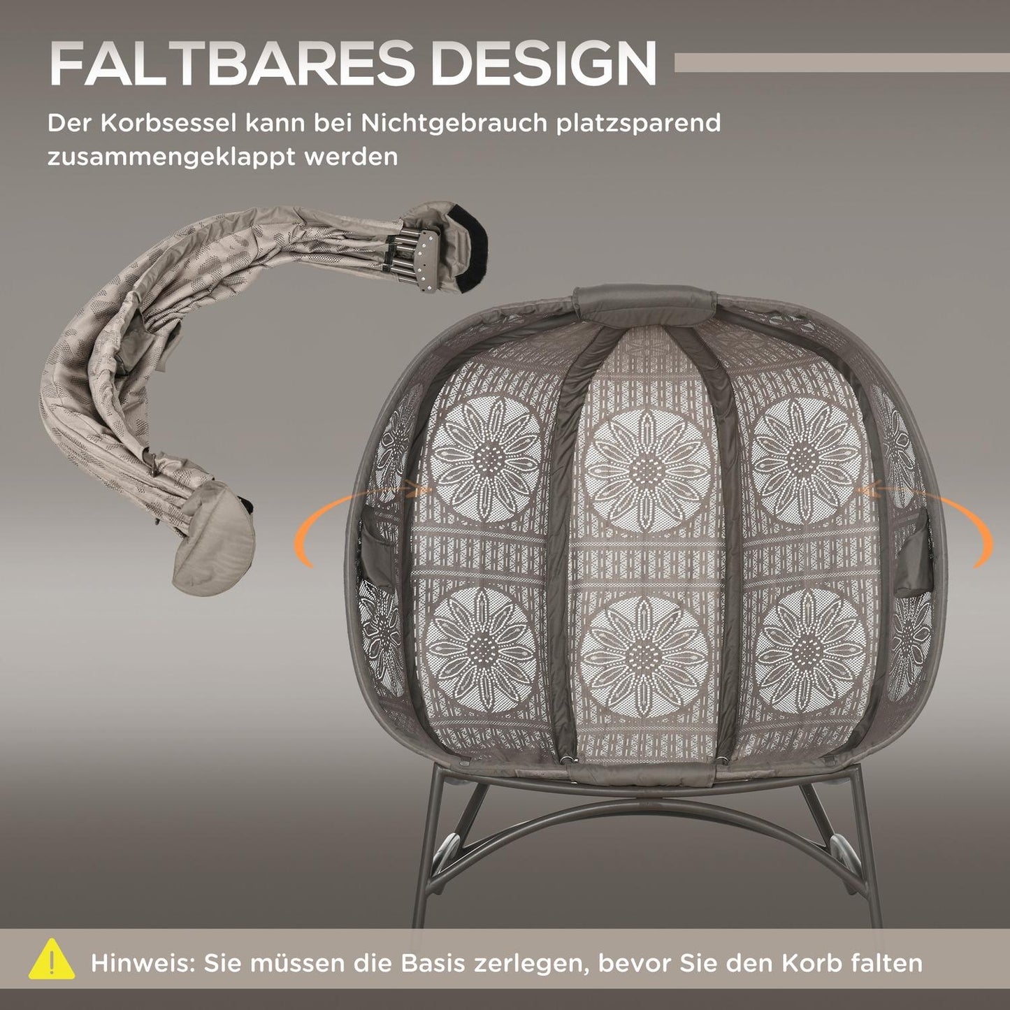 Wicker 2-seater garden chair with cushion, folding basket