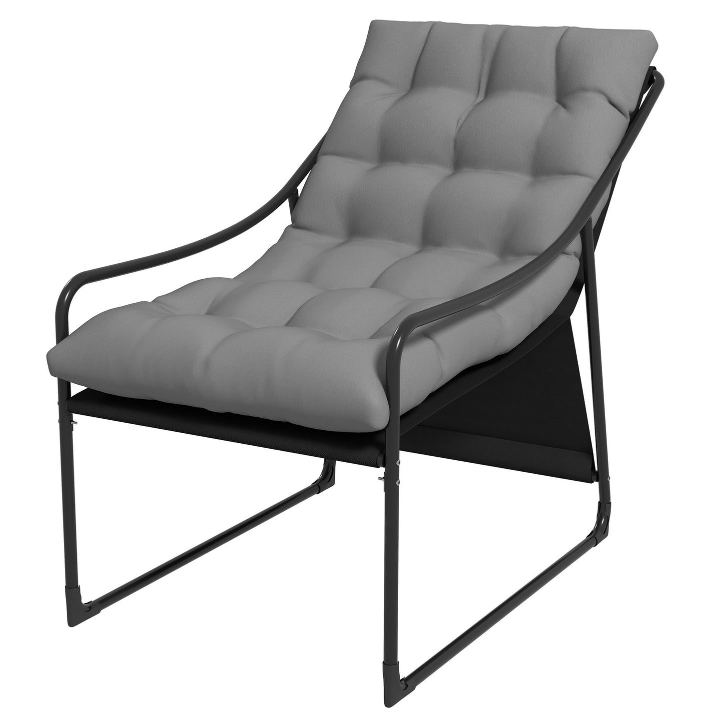 Gray garden lounge chair with cushion, armrests, 120 kg capacity
