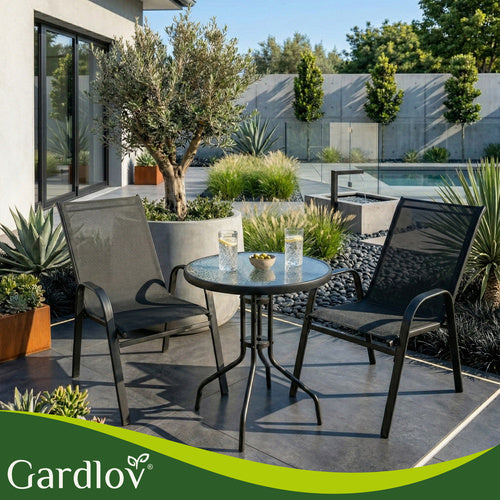 Garden Chair Set, 2 Stackable Iron Chairs, UV Resistant