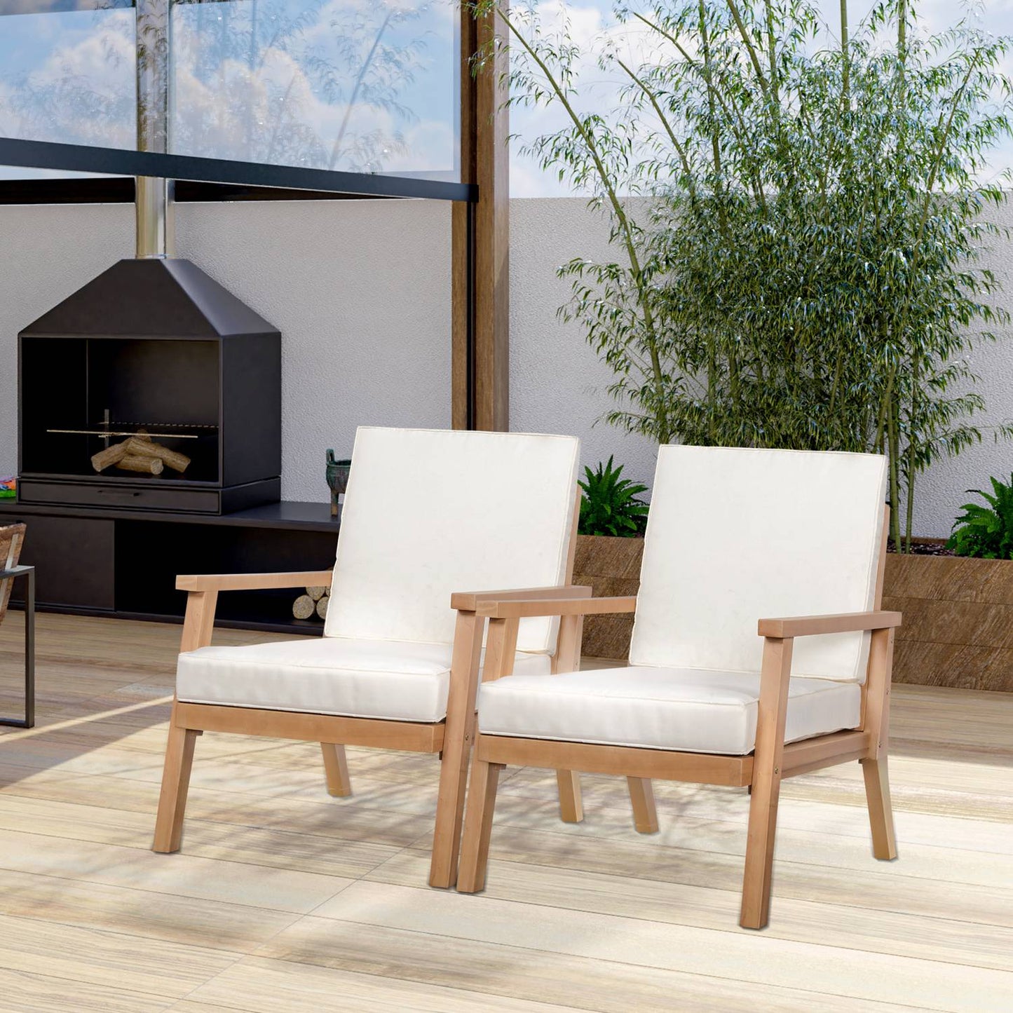 Comfortable poplar garden chairs set with cushions - 2 pcs
