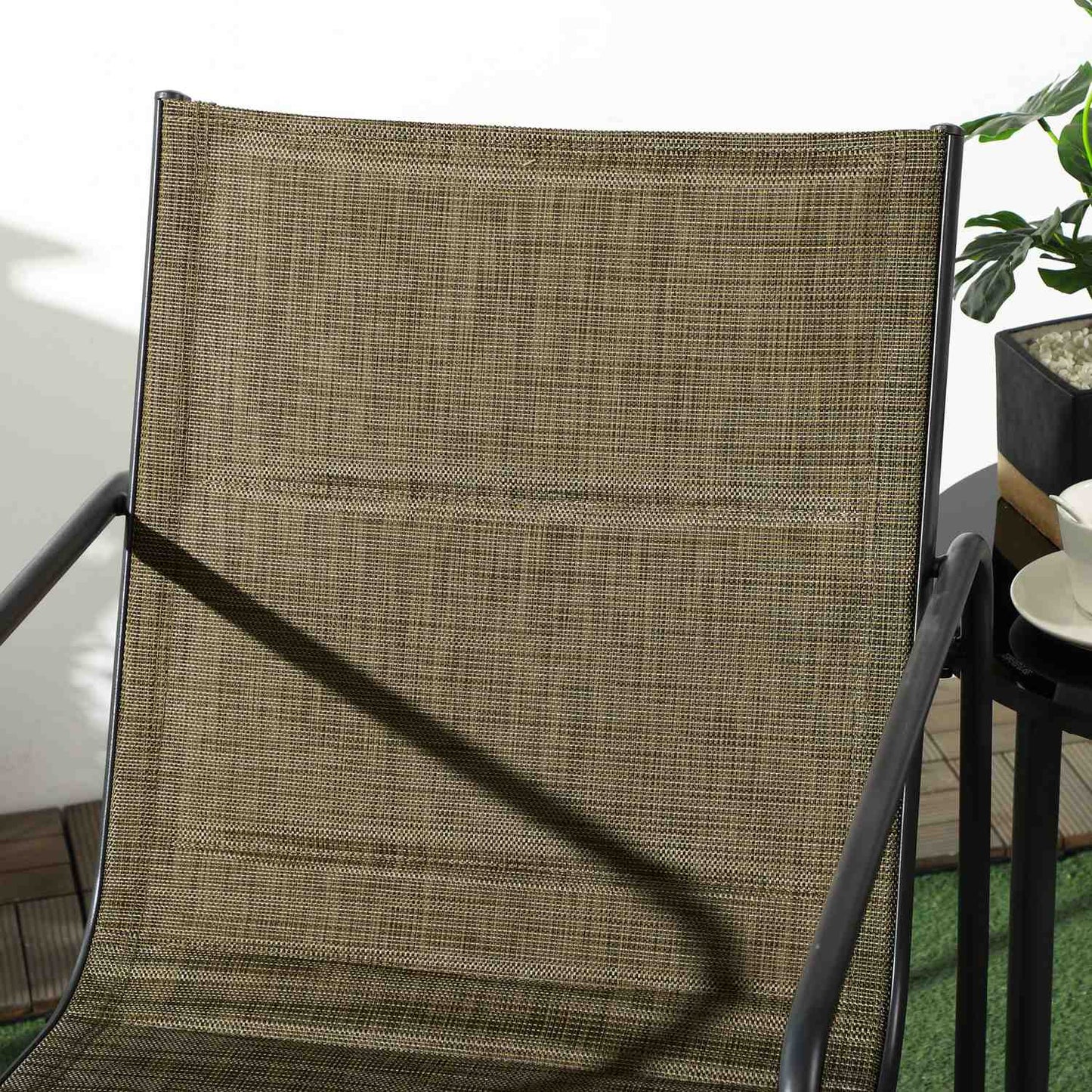 Garden chairs Set of 2, steel mesh, brown with armrests