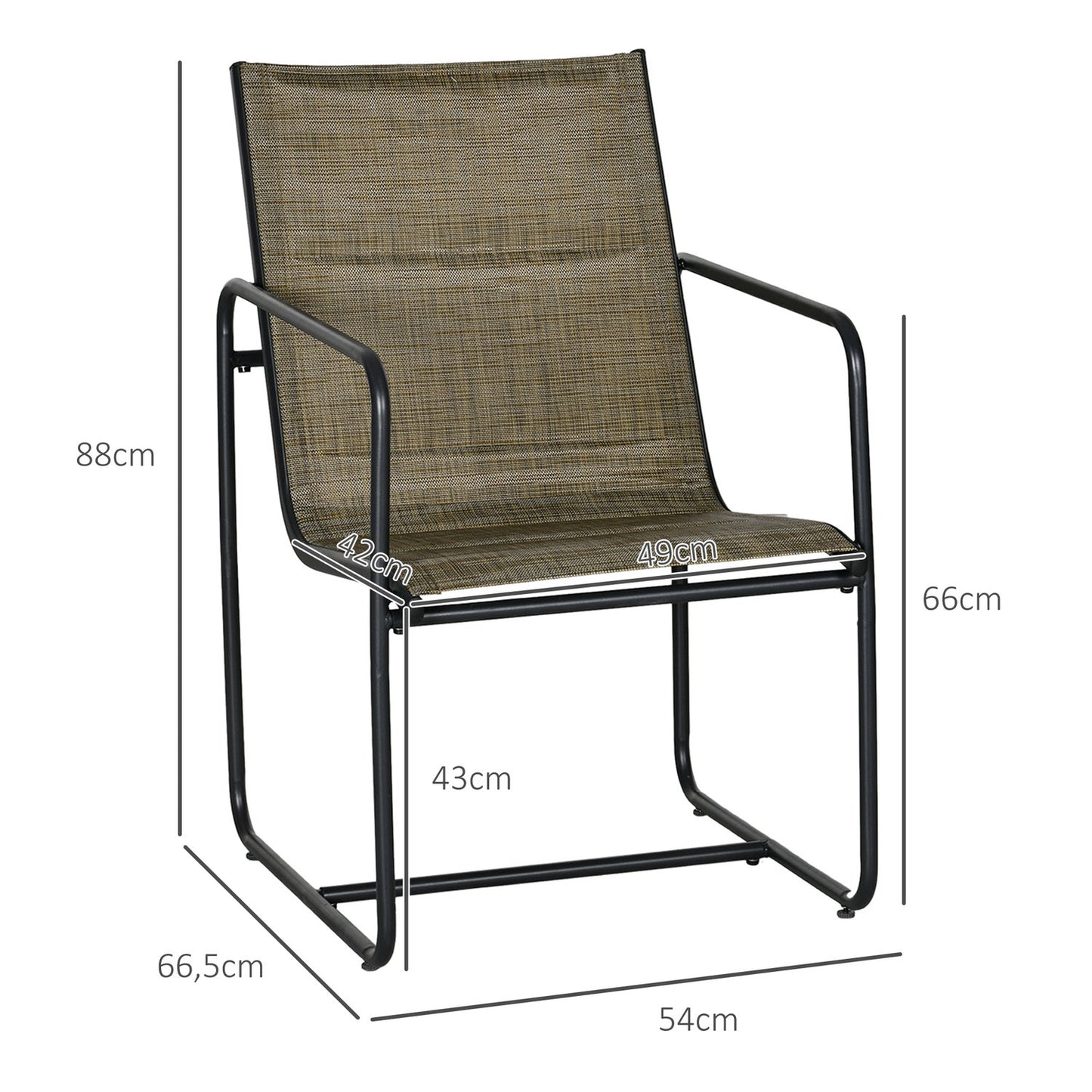 Garden chairs Set of 2, steel mesh, brown with armrests