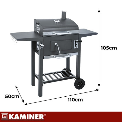 Garden Charcoal Grill with Cover, Cast Iron Grate, Thermometer