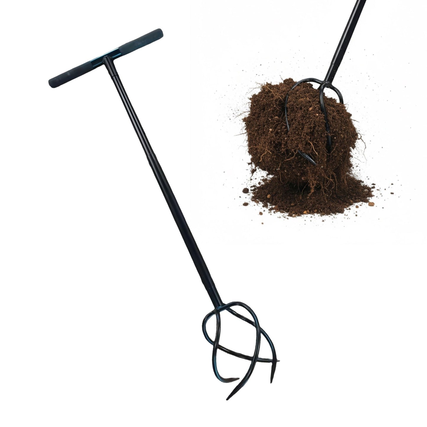 Garden Claw Rake with Handle – 4 Spiral Tines