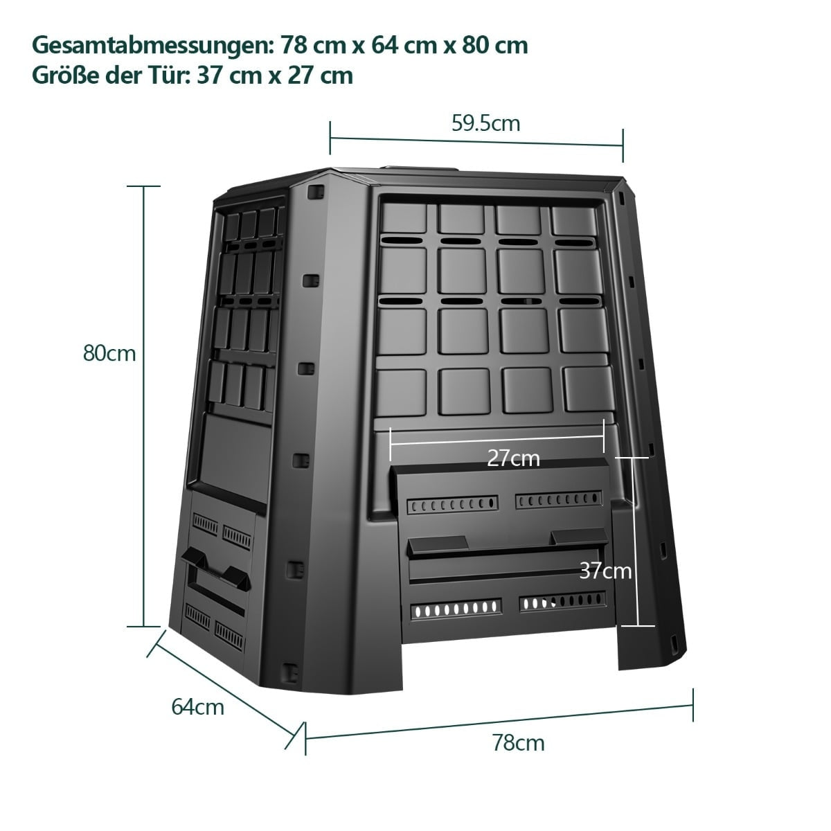 Garden Compost Bin 380L – Black, Durable PP with Lid