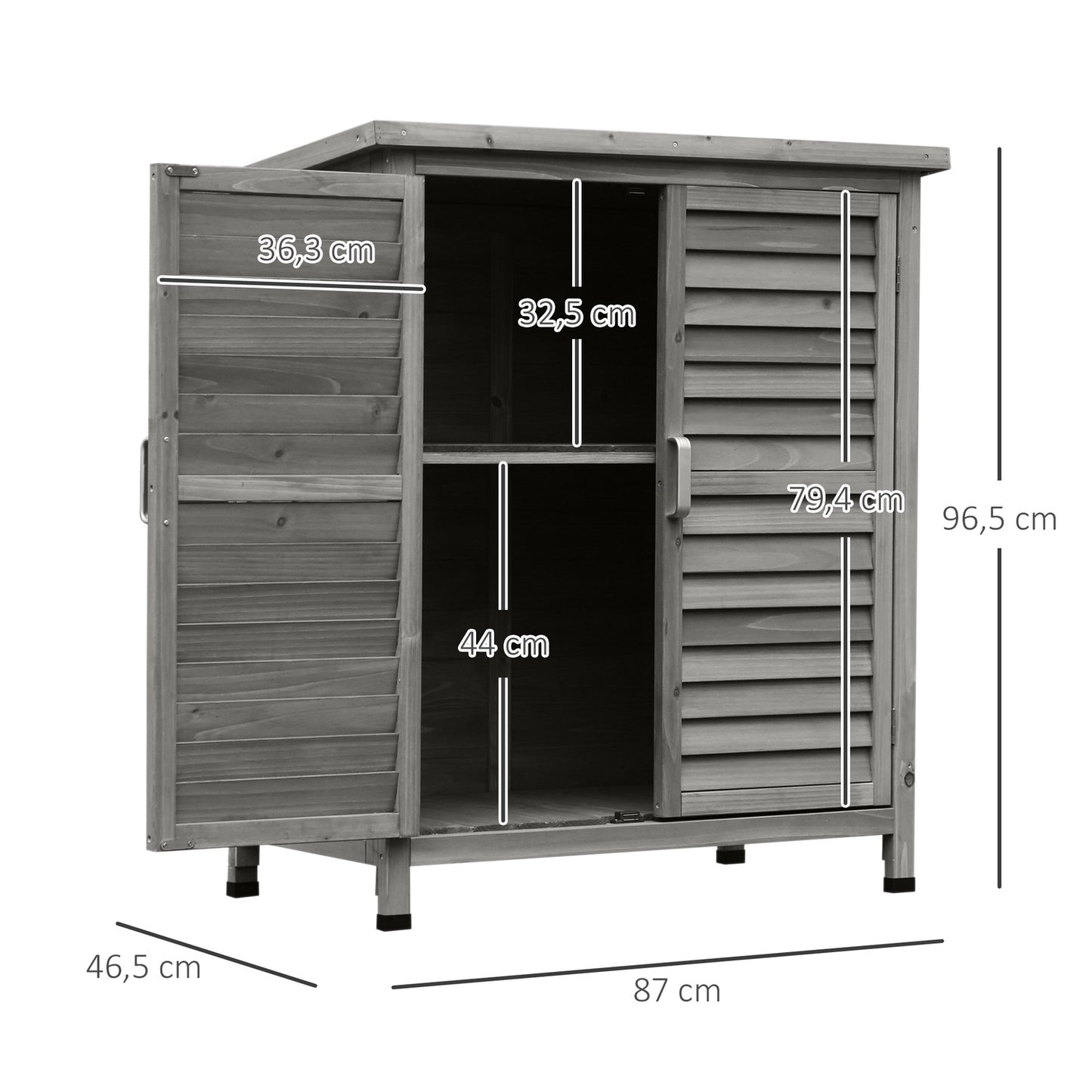 Garden tool shed in wood with slatted doors, gray 87x46.5x96.5 cm