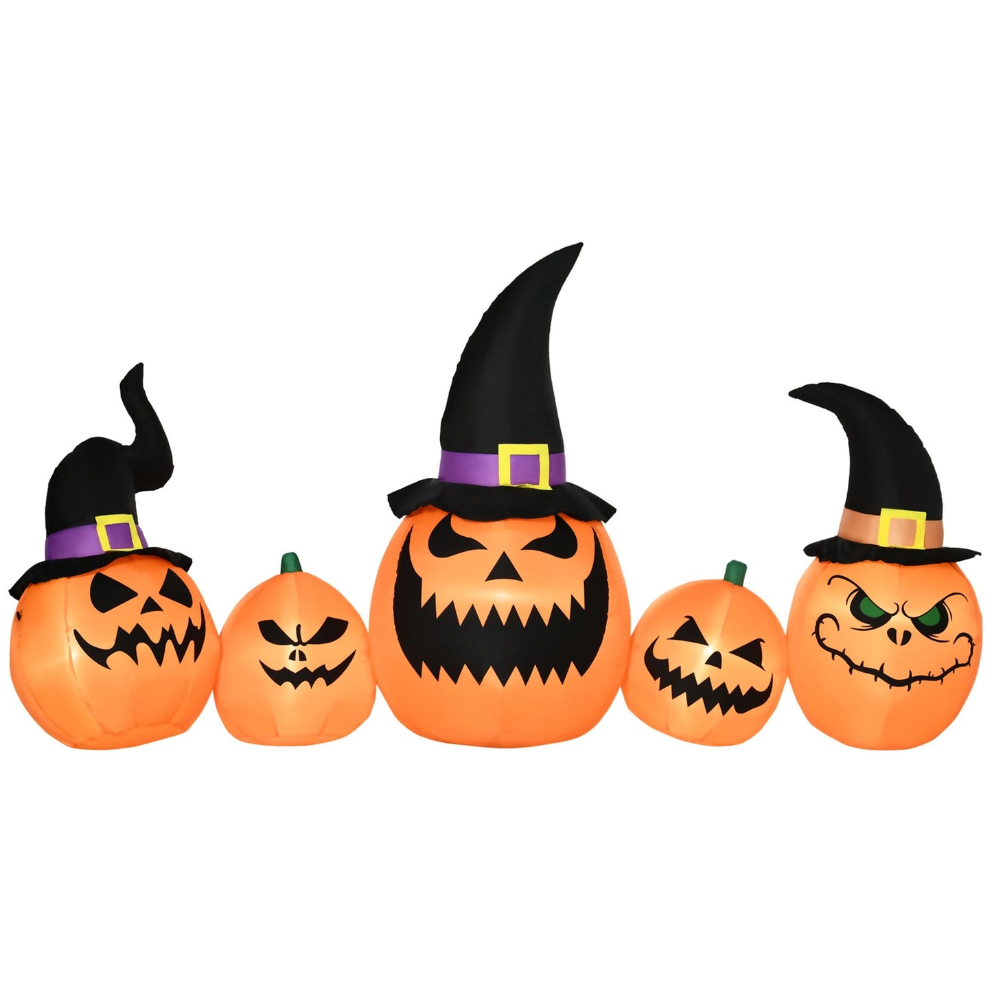 Inflatable Halloween pumpkin with witch hat and LED lights