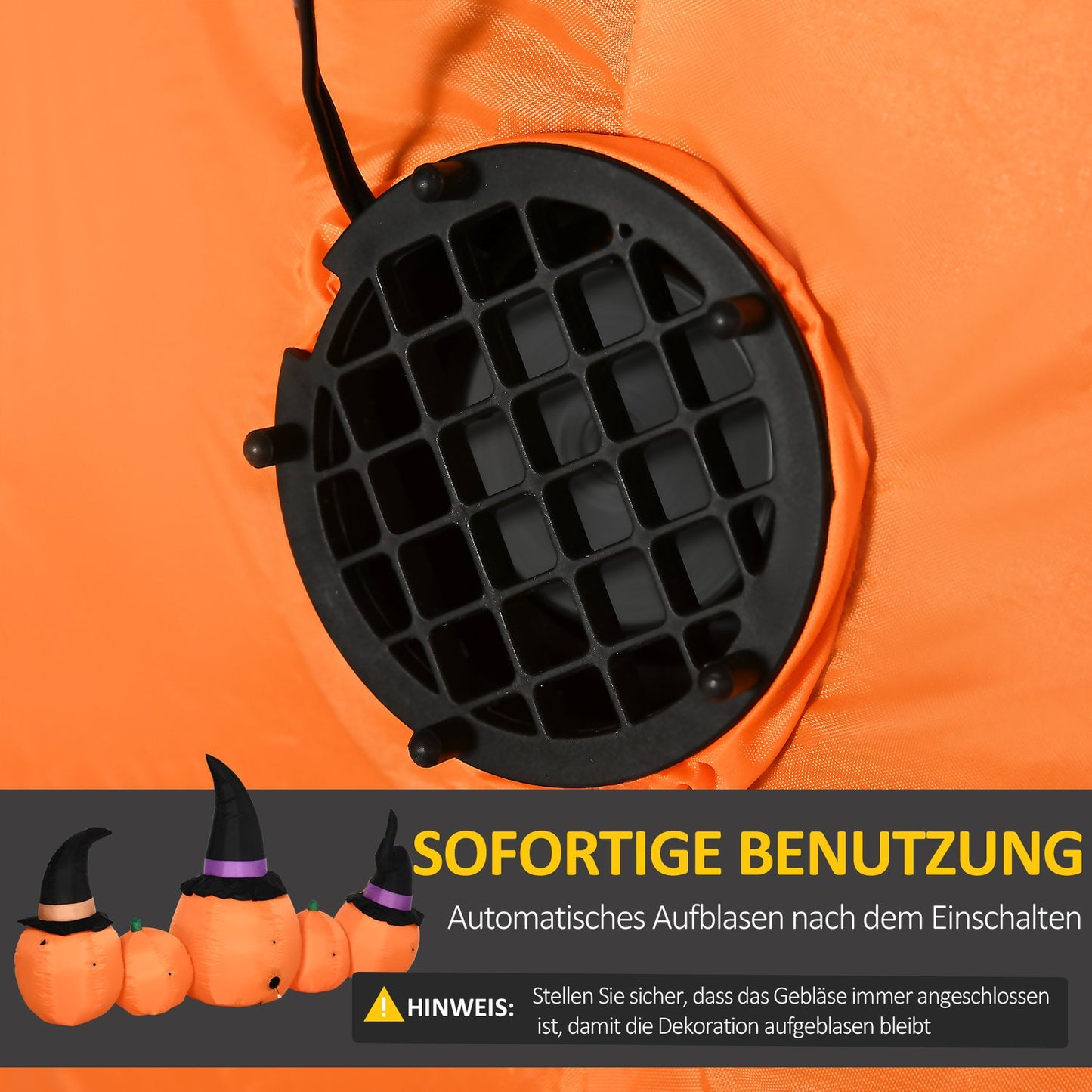 Inflatable Halloween pumpkin with witch hat and LED lights