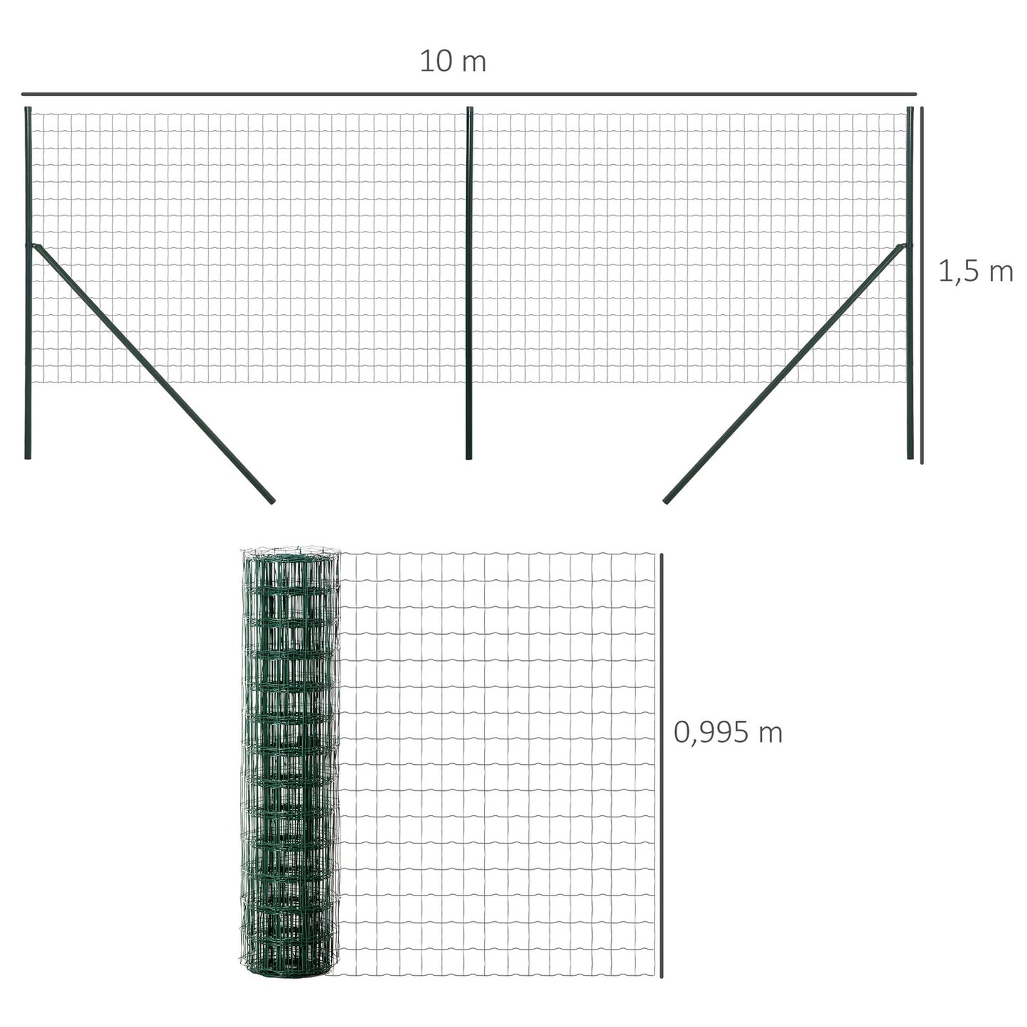 Garden fence wire mesh - strong, durable steel (10x1.5m)