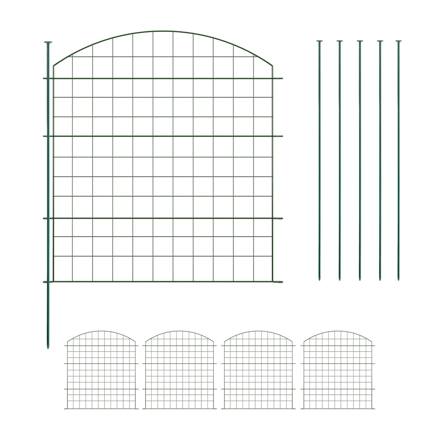 Garden Fence, 5 Arched Panels, Metal Border