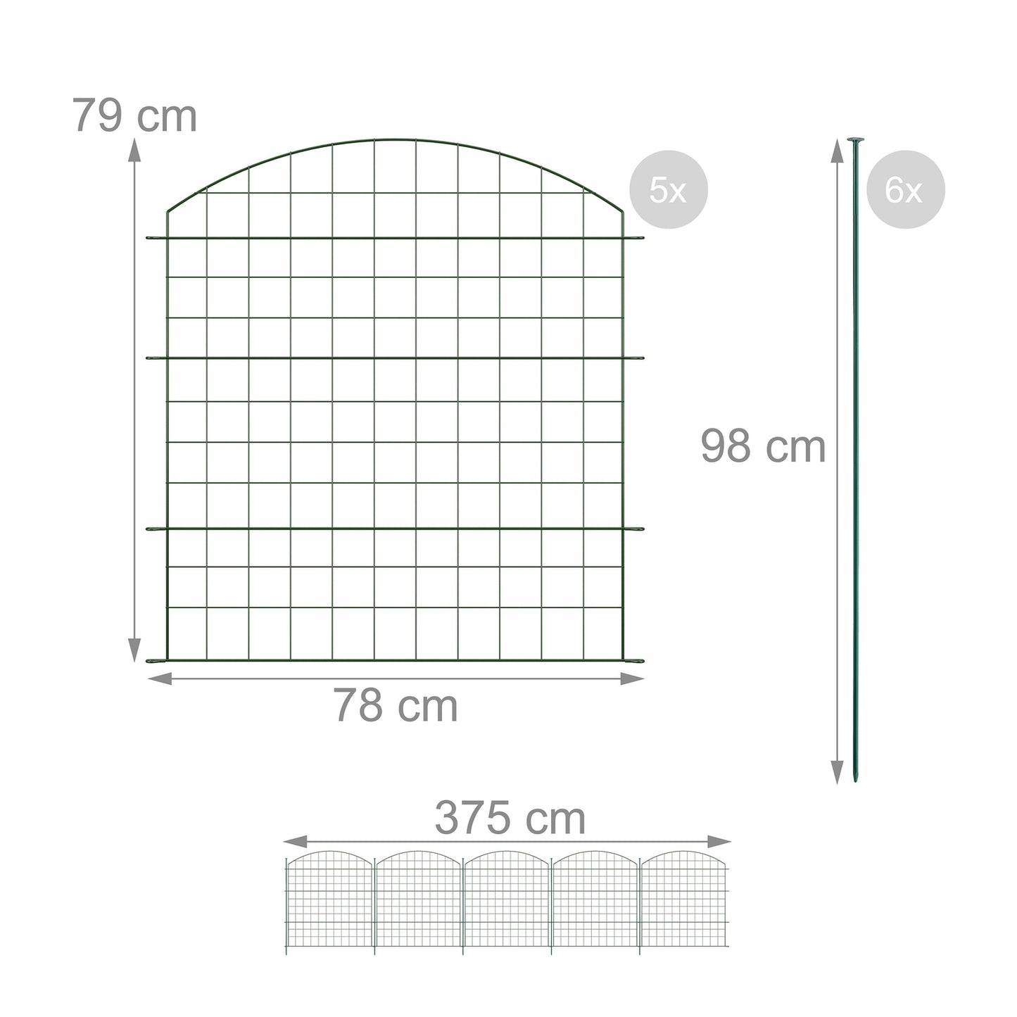 Garden Fence, 5 Arched Panels, Metal Border