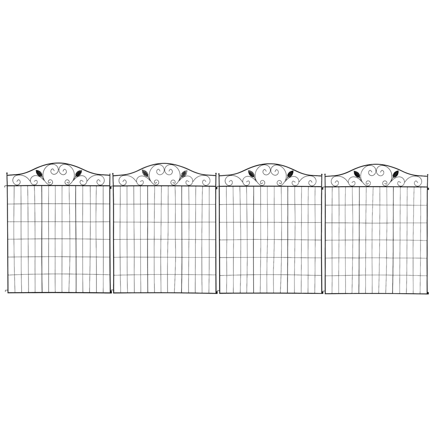 Decorative black metal garden fence set, 4 panels, 365x112 cm