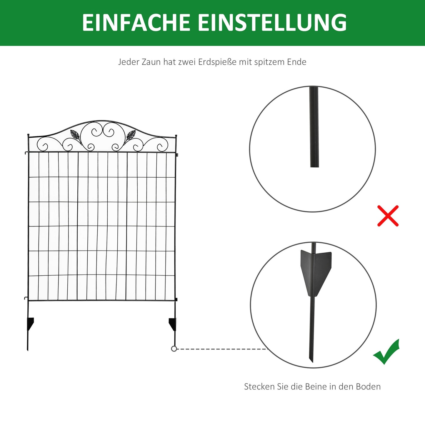 Decorative black metal garden fence set, 4 panels, 365x112 cm