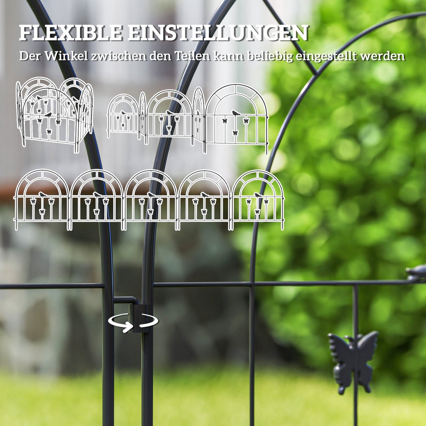 Steel garden fence - 300x70 cm, decorative mesh, black