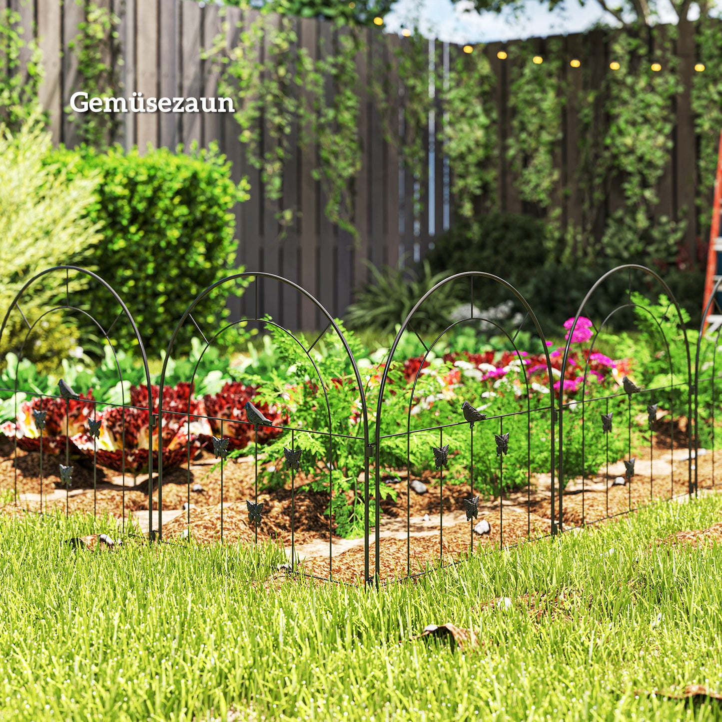 Steel garden fence - 300x70 cm, decorative mesh, black