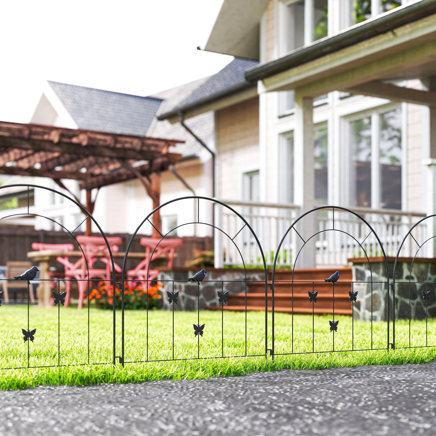 Steel garden fence - 300x70 cm, decorative mesh, black