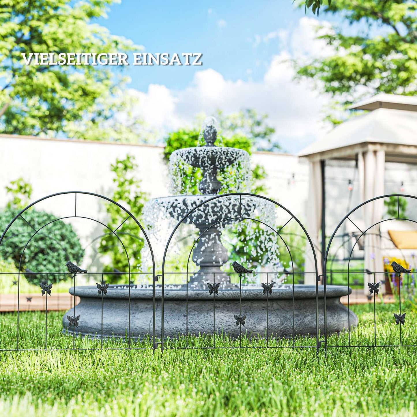 Steel garden fence - 300x70 cm, decorative mesh, black