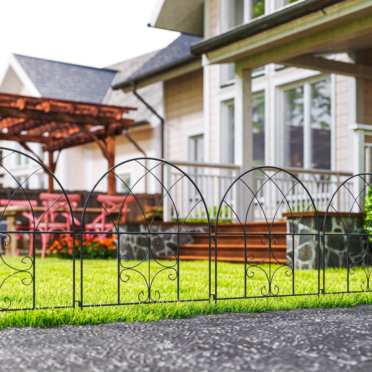 Decorative steel garden fence, 300x70 cm, black mesh