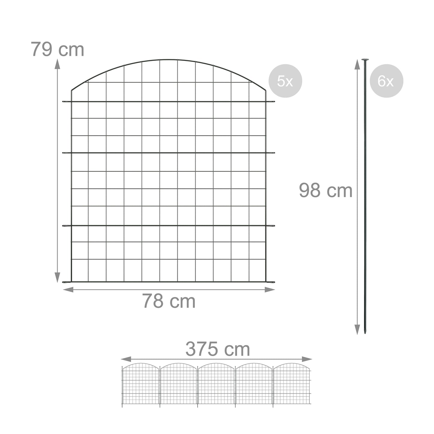 Garden Fence with 5 Metal Arched Panels