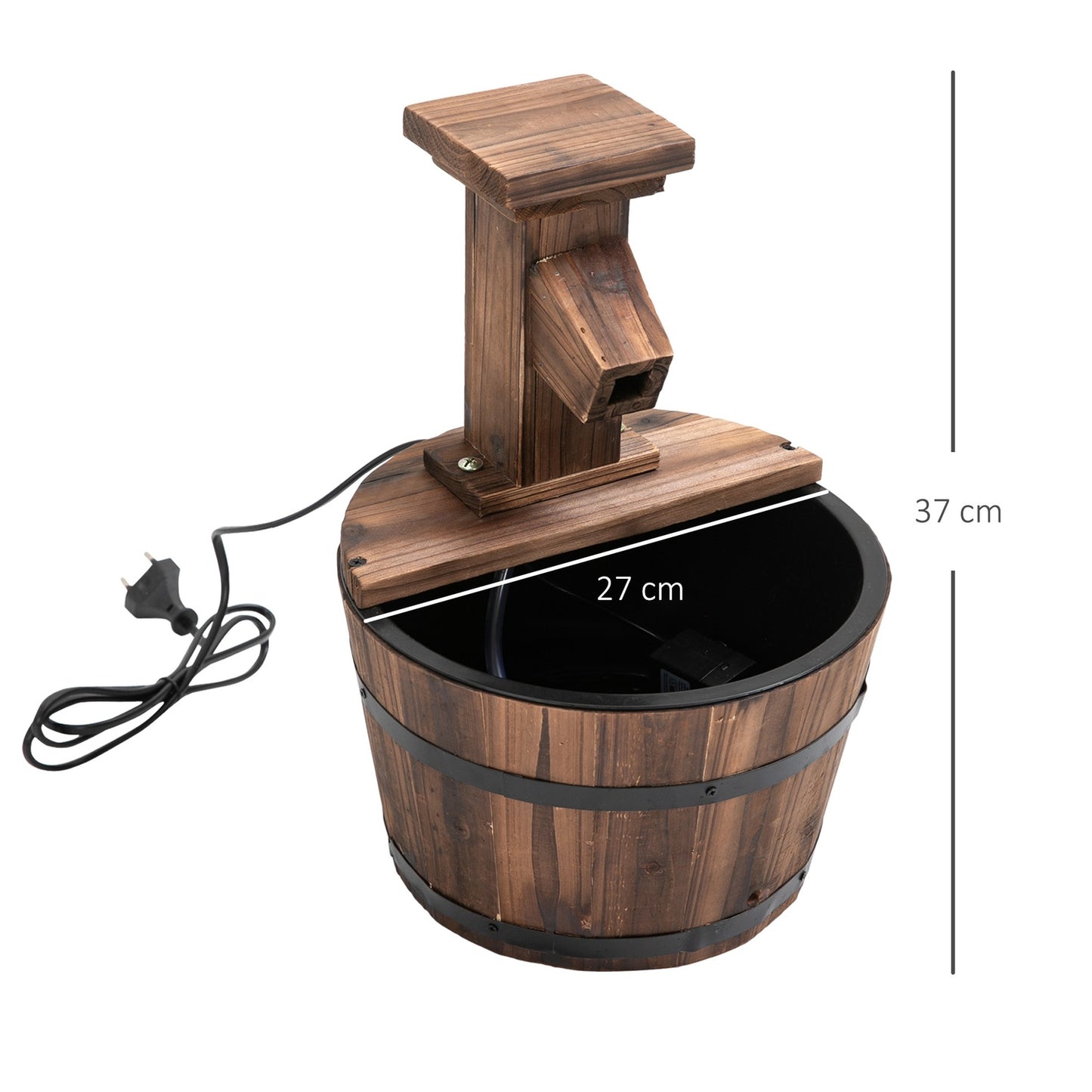 Garden fountain made of wooden barrels with metal accents, 27x37 cm
