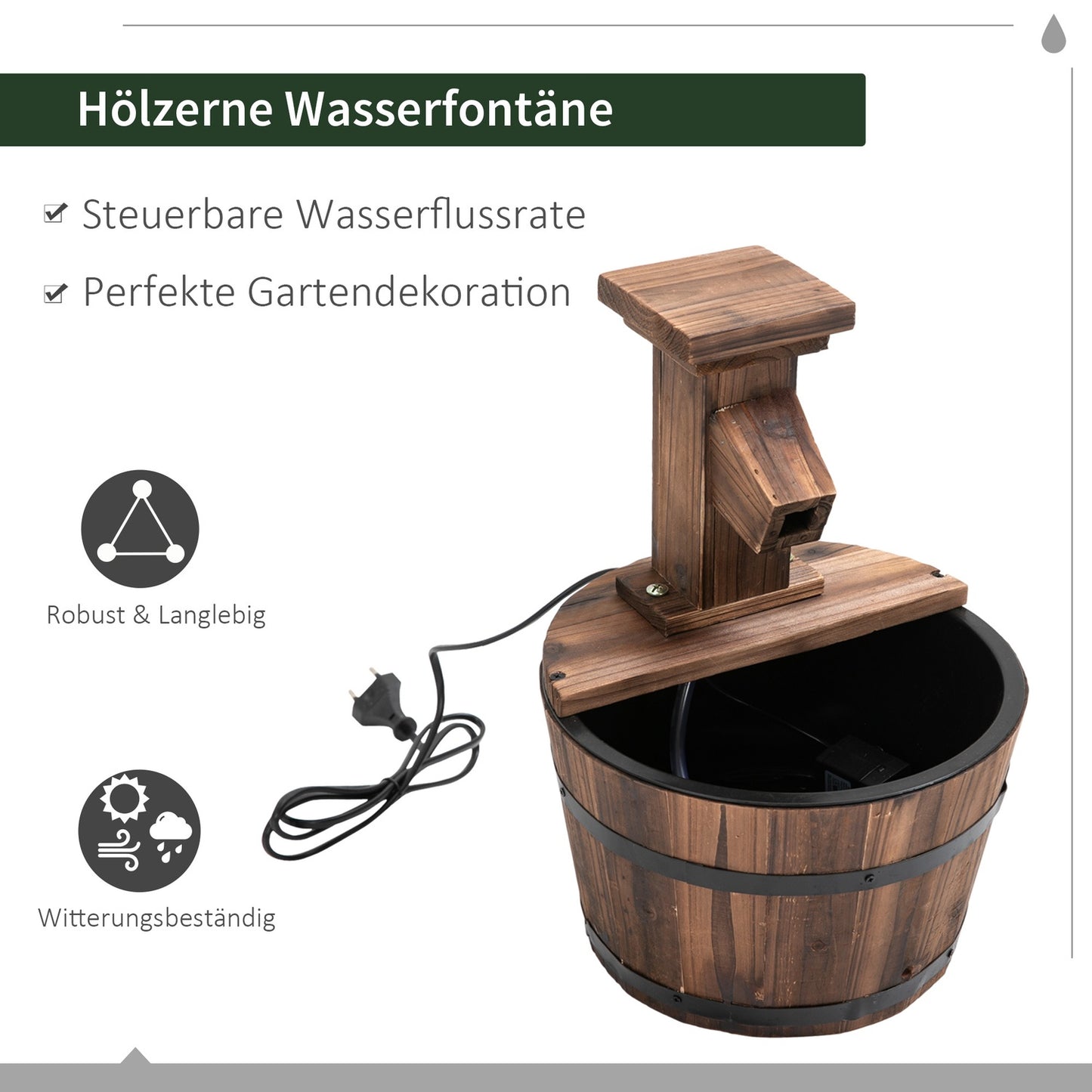 Garden fountain made of wooden barrels with metal accents, 27x37 cm