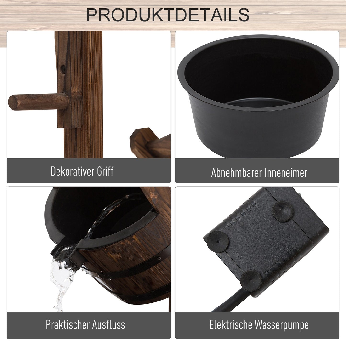 Decorative garden fountain in solid wood - adjustable waterfall