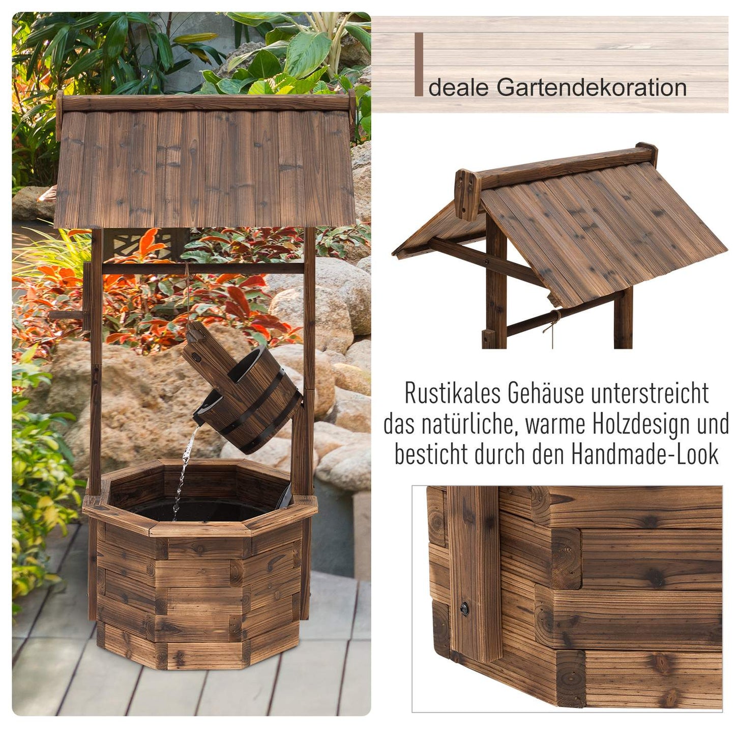 Decorative garden fountain in solid wood - adjustable waterfall