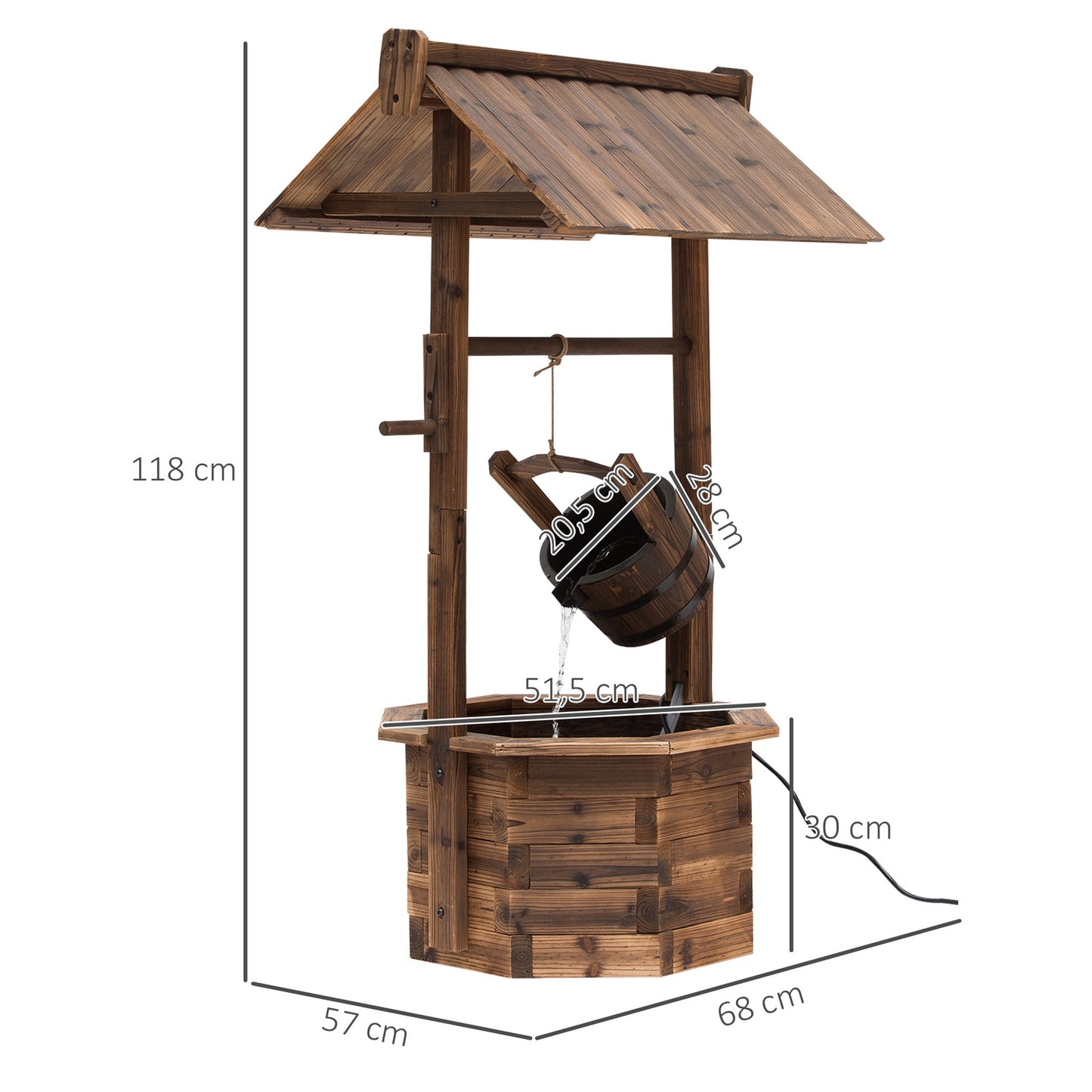 Decorative garden fountain in solid wood - adjustable waterfall