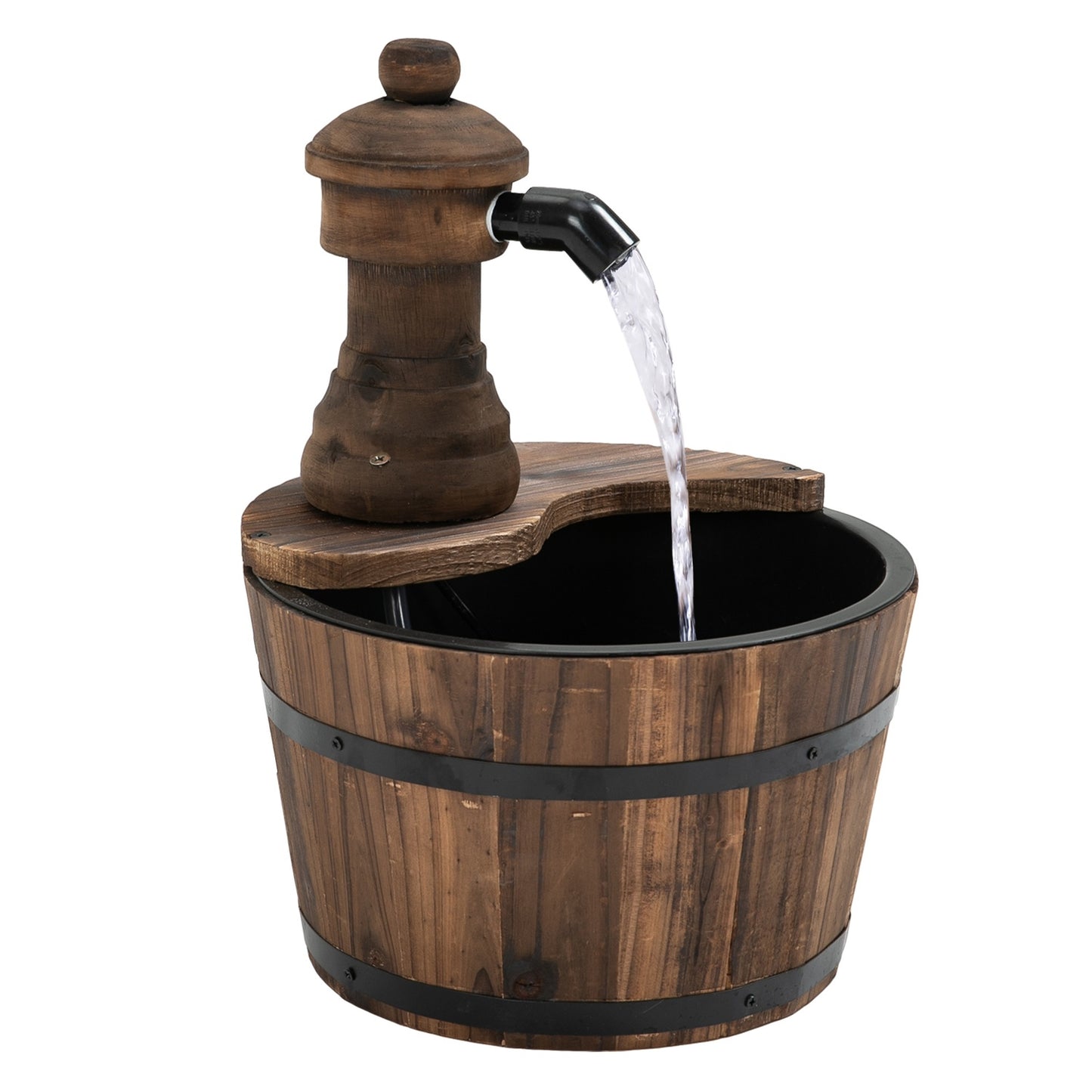 Wooden barrel water fountain with metal accents, Ø27 X 37 Cm