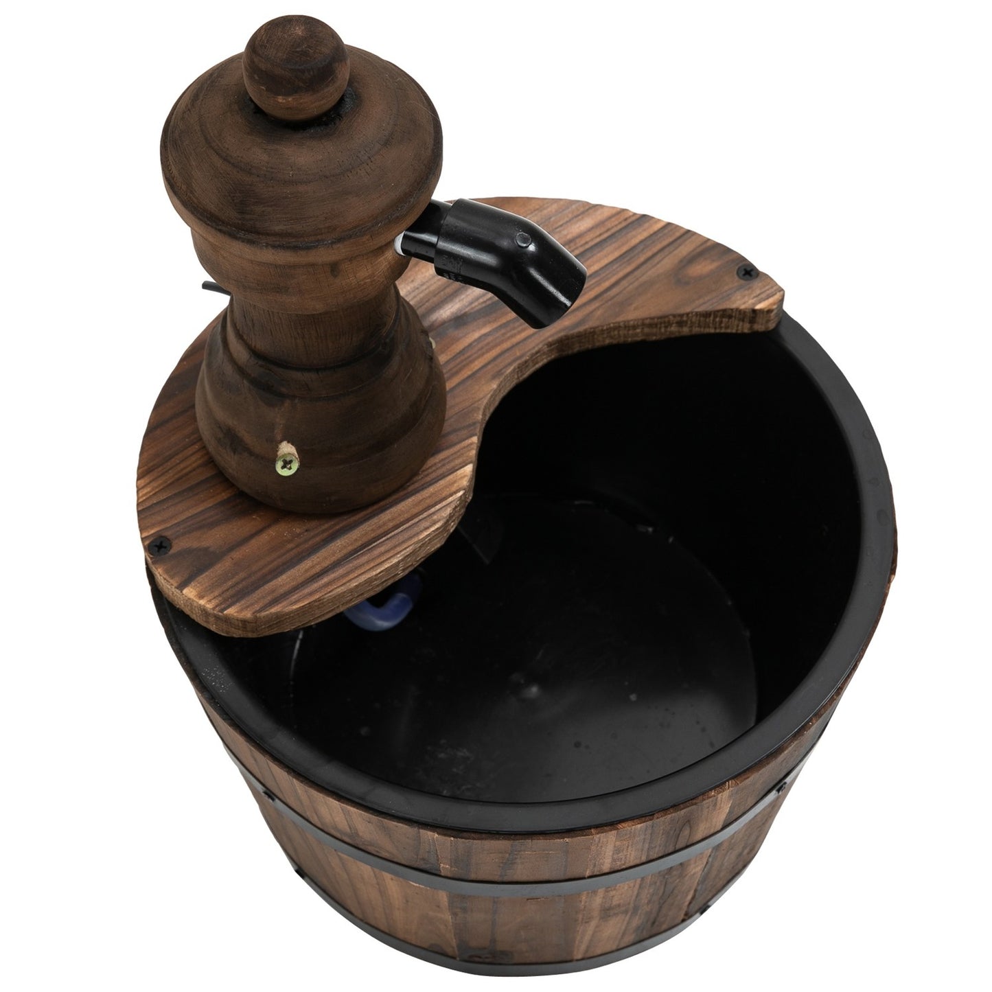 Wooden barrel water fountain with metal accents, Ø27 X 37 Cm