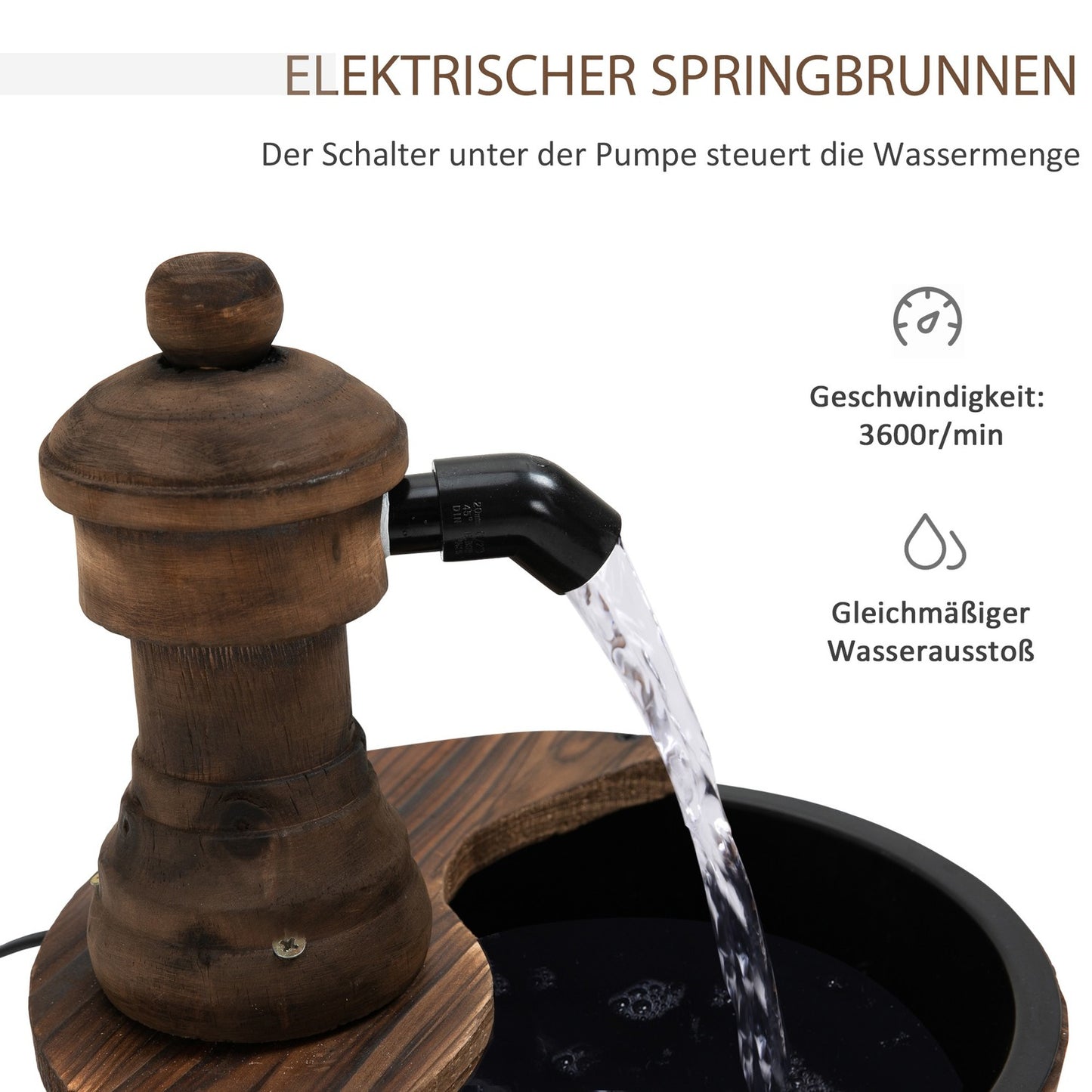 Wooden barrel water fountain with metal accents, Ø27 X 37 Cm