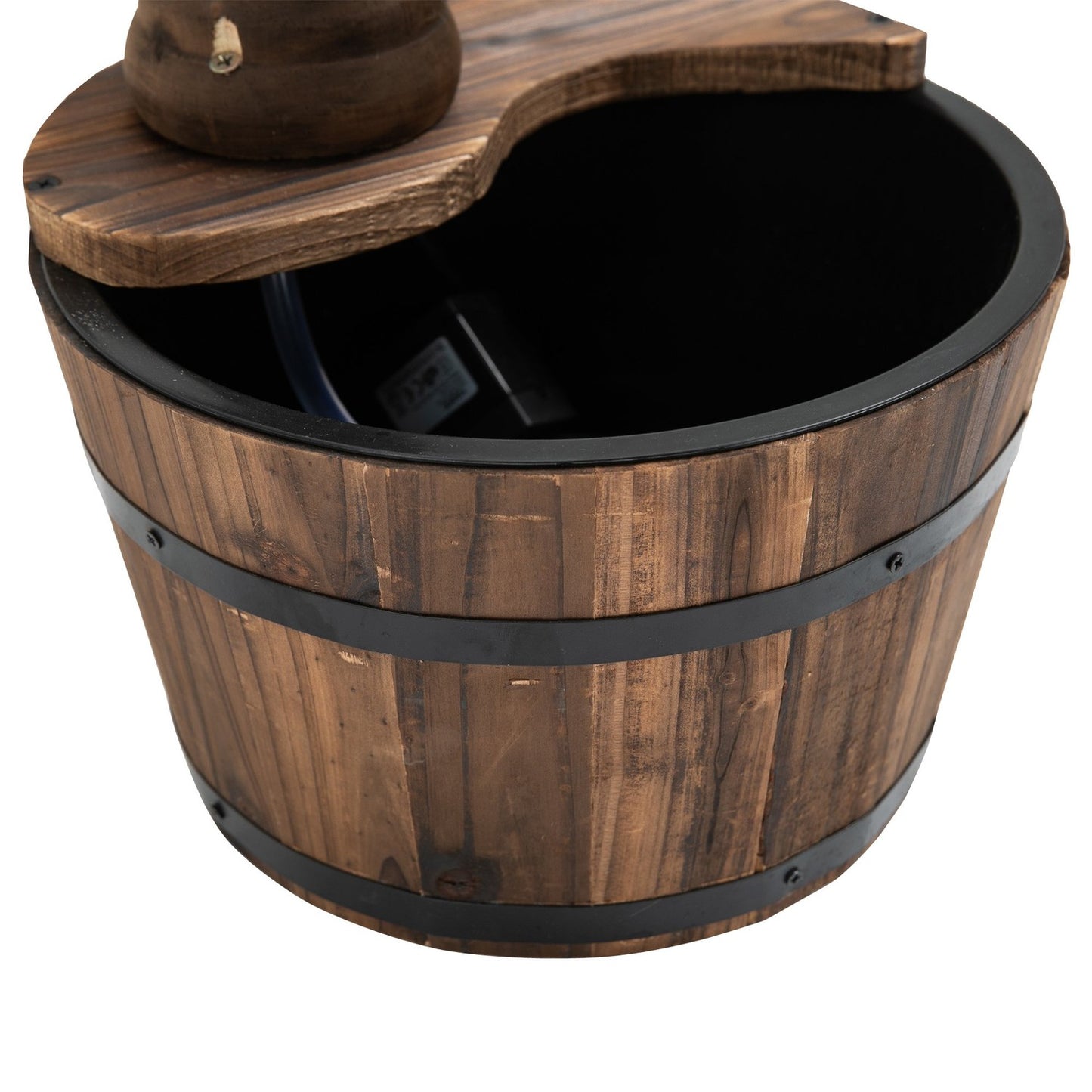 Wooden barrel water fountain with metal accents, Ø27 X 37 Cm