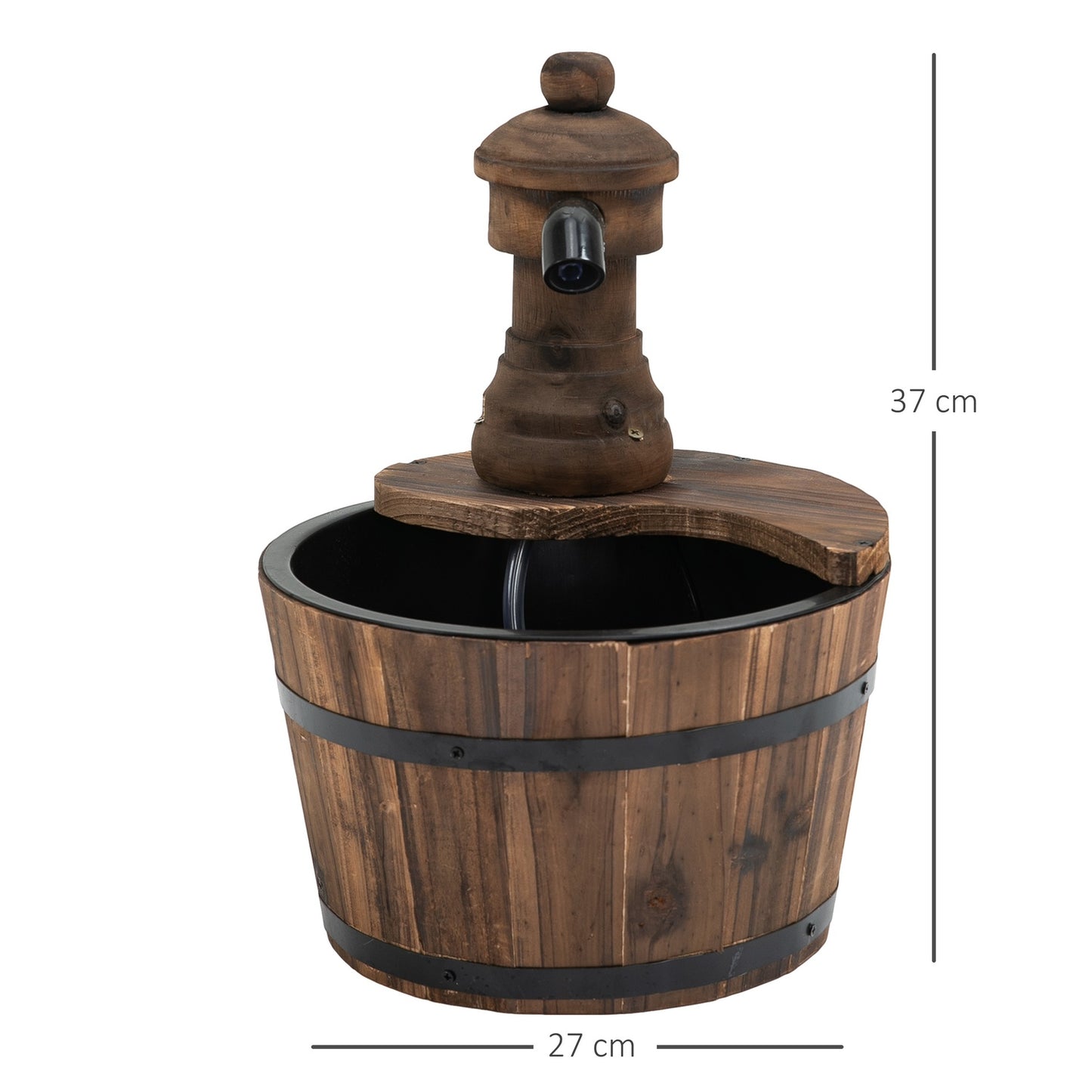 Wooden barrel water fountain with metal accents, Ø27 X 37 Cm