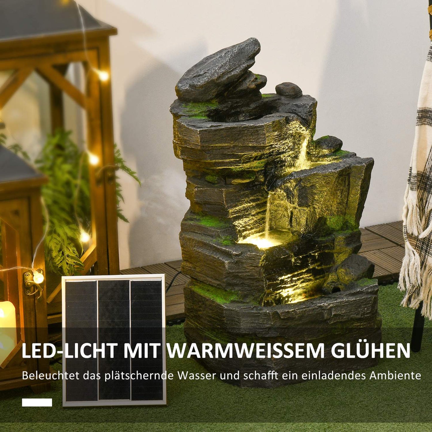 Solar Garden Fountain with LED lighting, 4 levels, 57cm