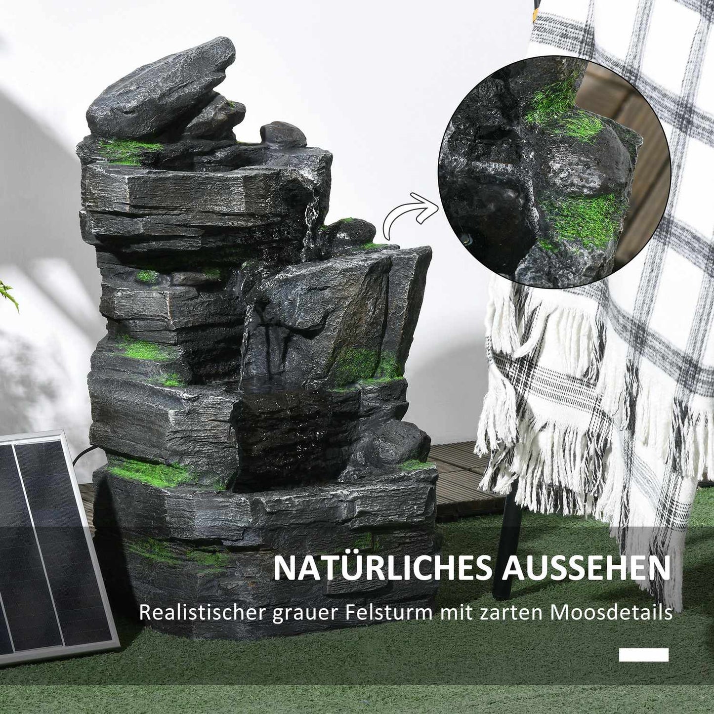 Solar Garden Fountain with LED lighting, 4 levels, 57cm