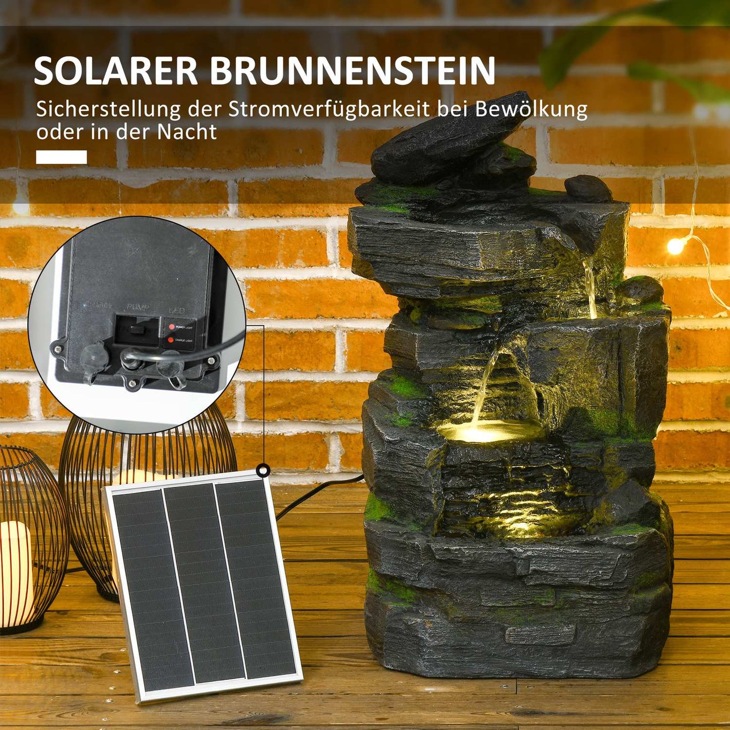 Solar Garden Fountain with LED lighting, 4 levels, 57cm