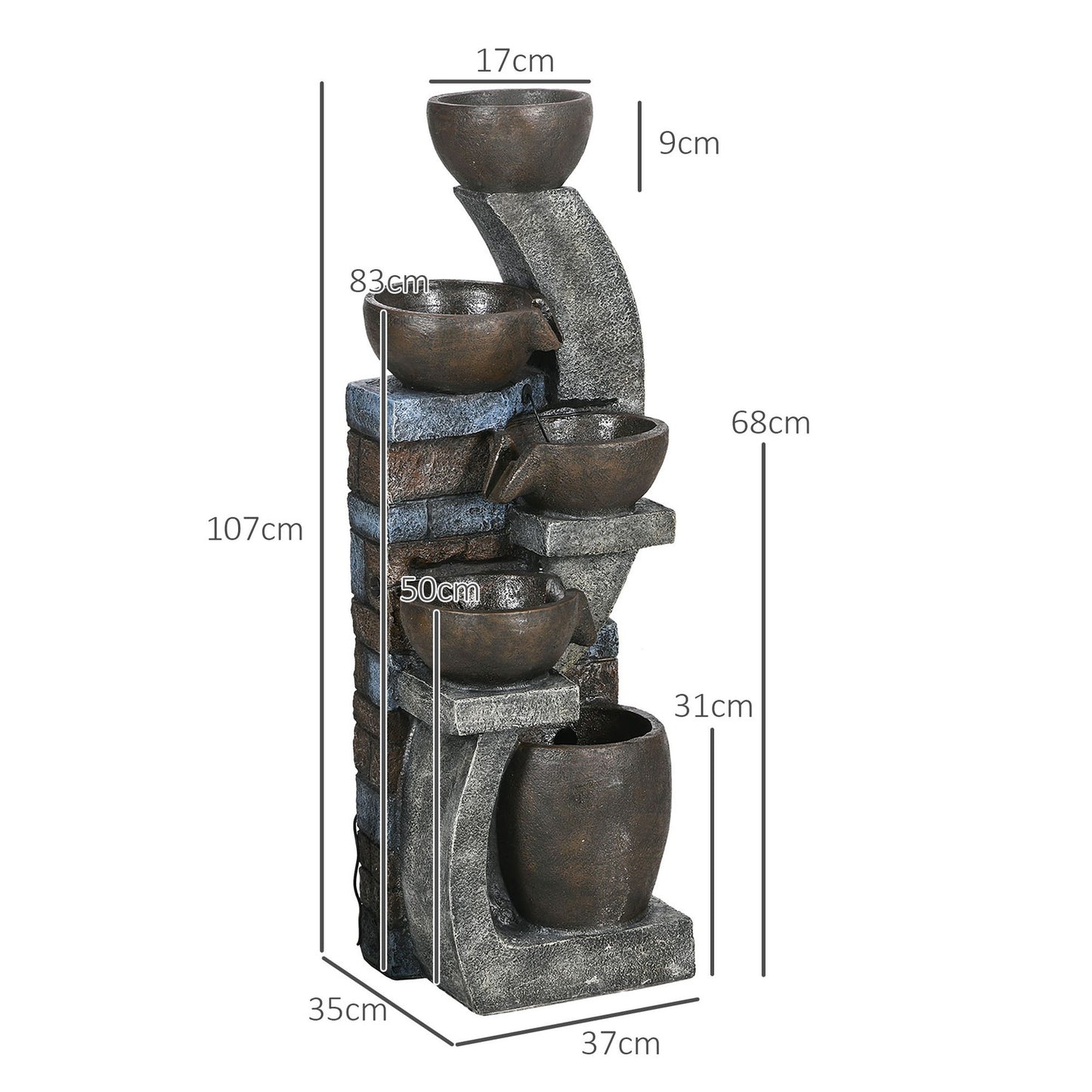 Solar Garden Fountain with LED Lights - 5 Tier Resin Design