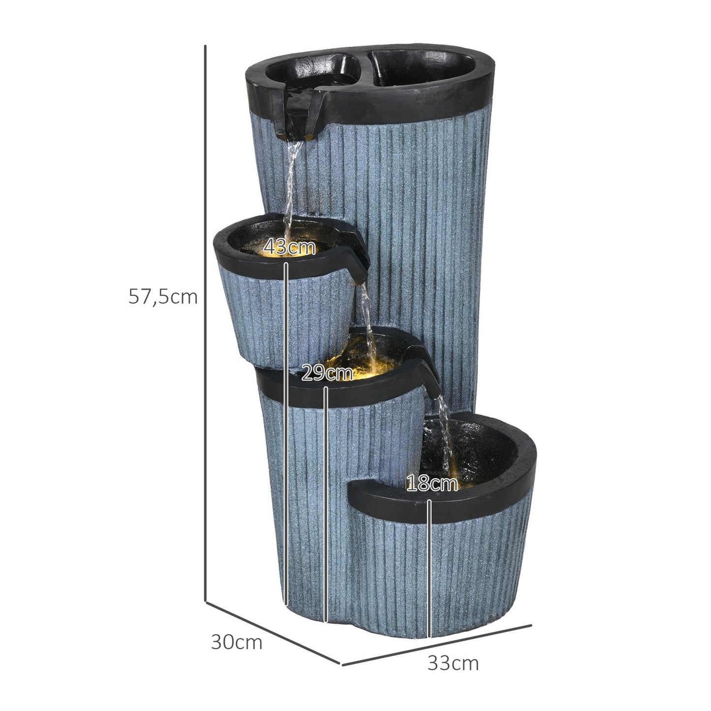 Solar powered 4-level garden fountain with LED, resin, 33 cm