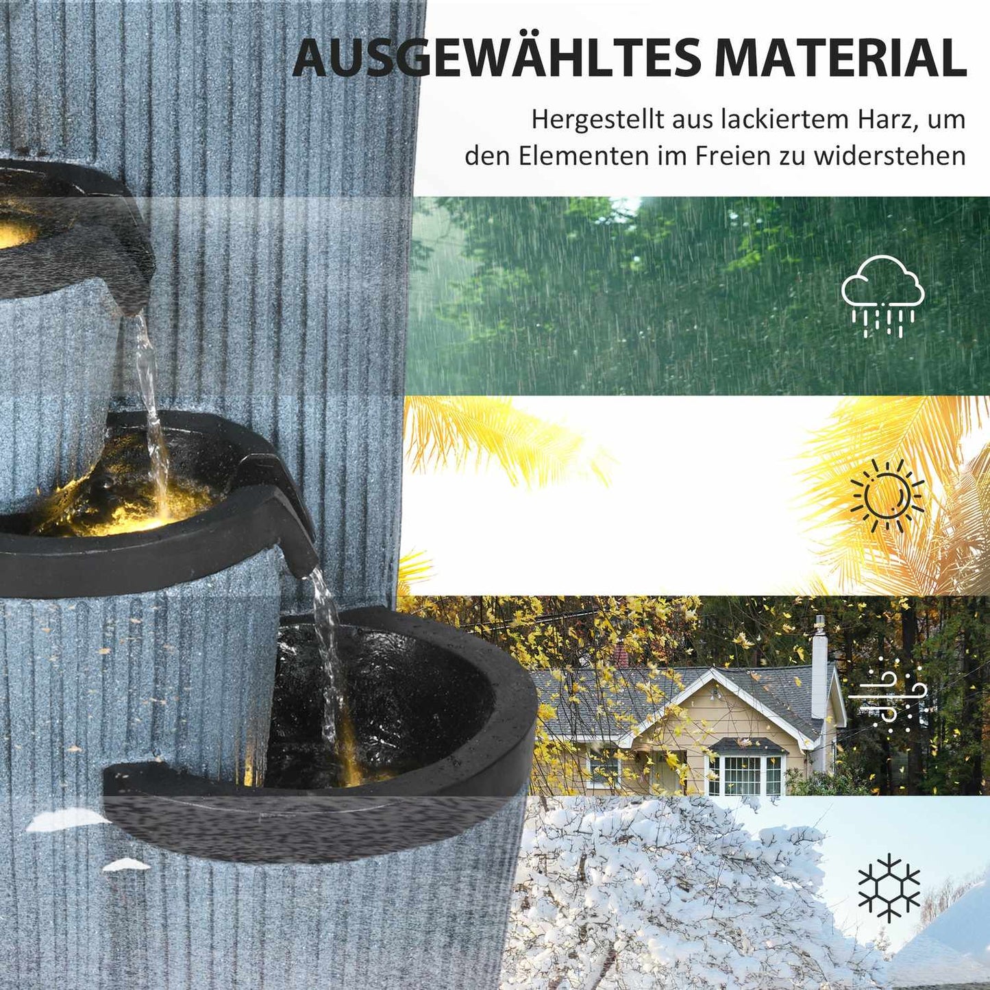 Solar powered 4-level garden fountain with LED, resin, 33 cm