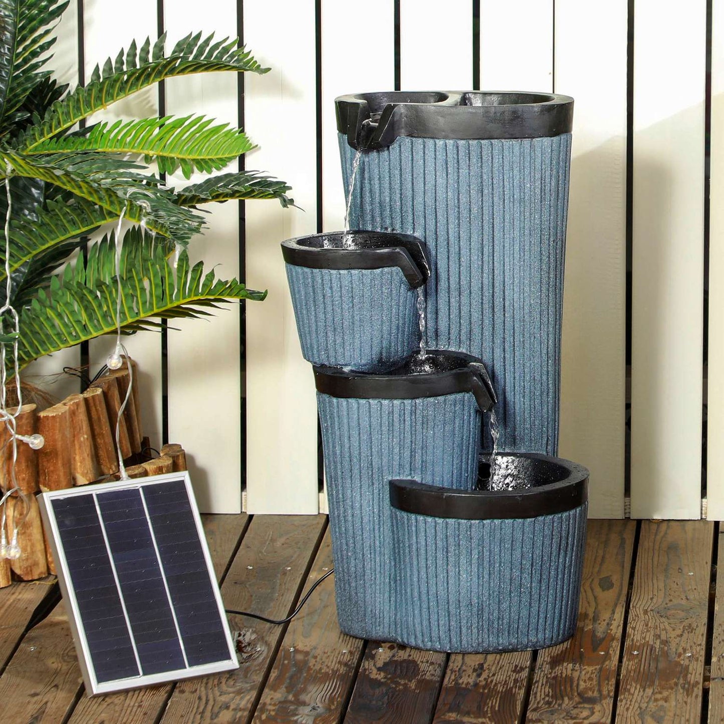 Solar powered 4-level garden fountain with LED, resin, 33 cm