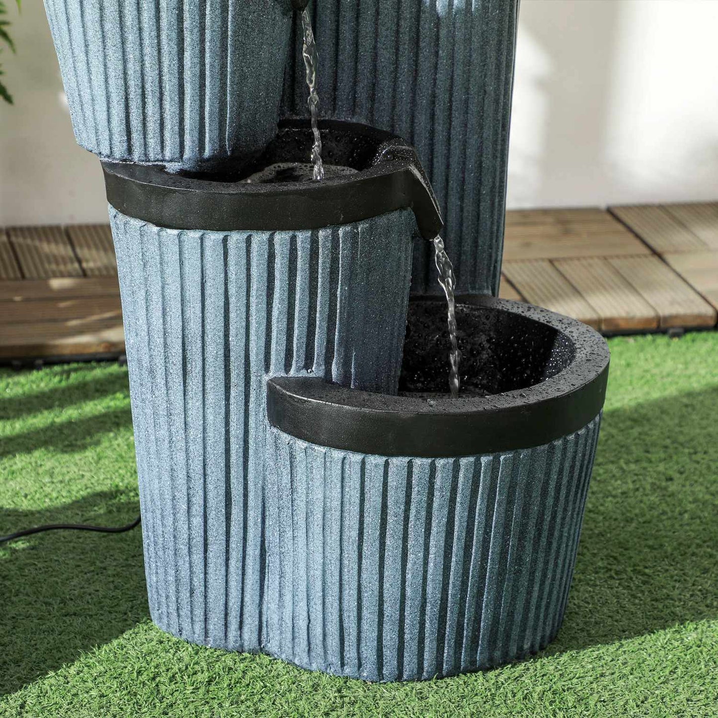 Solar powered 4-level garden fountain with LED, resin, 33 cm