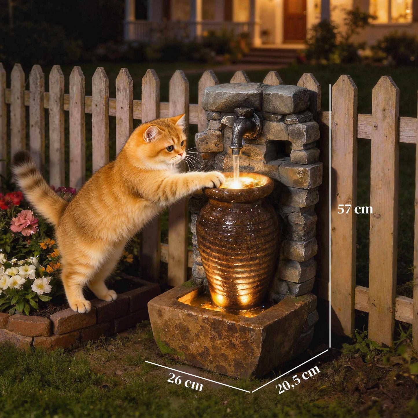 Garden Fountain with LED Lights, Adjustable Water Flow
