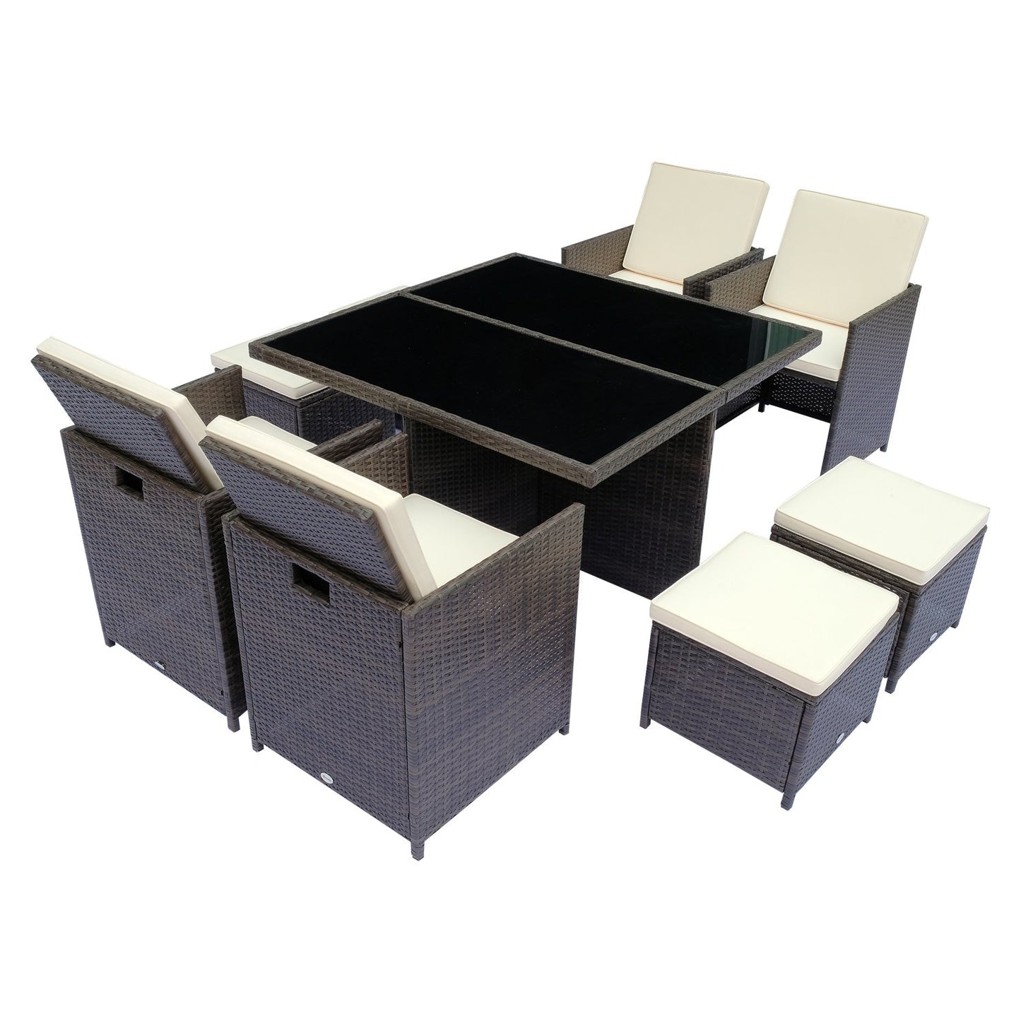 Garden set in poly rattan, 21 parts, brown cushions
