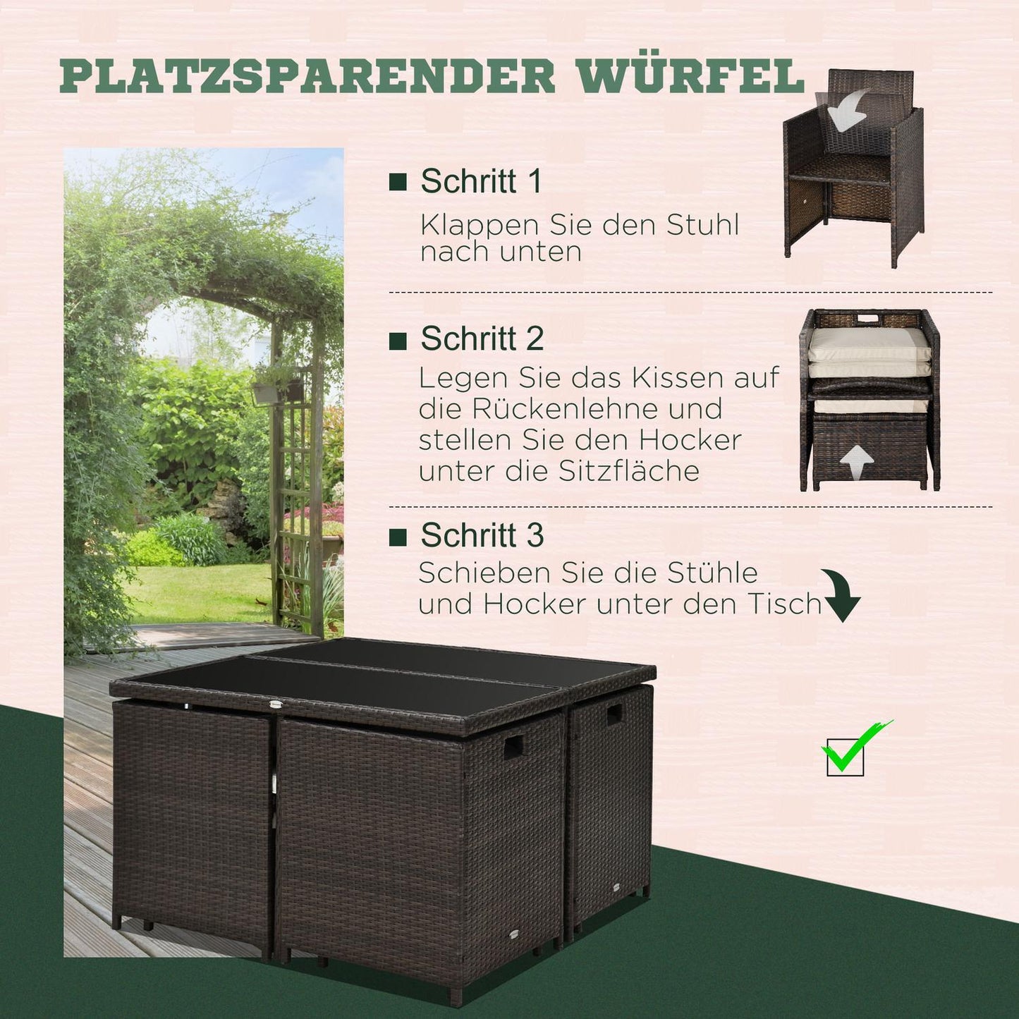 Garden set in poly rattan, 21 parts, brown cushions