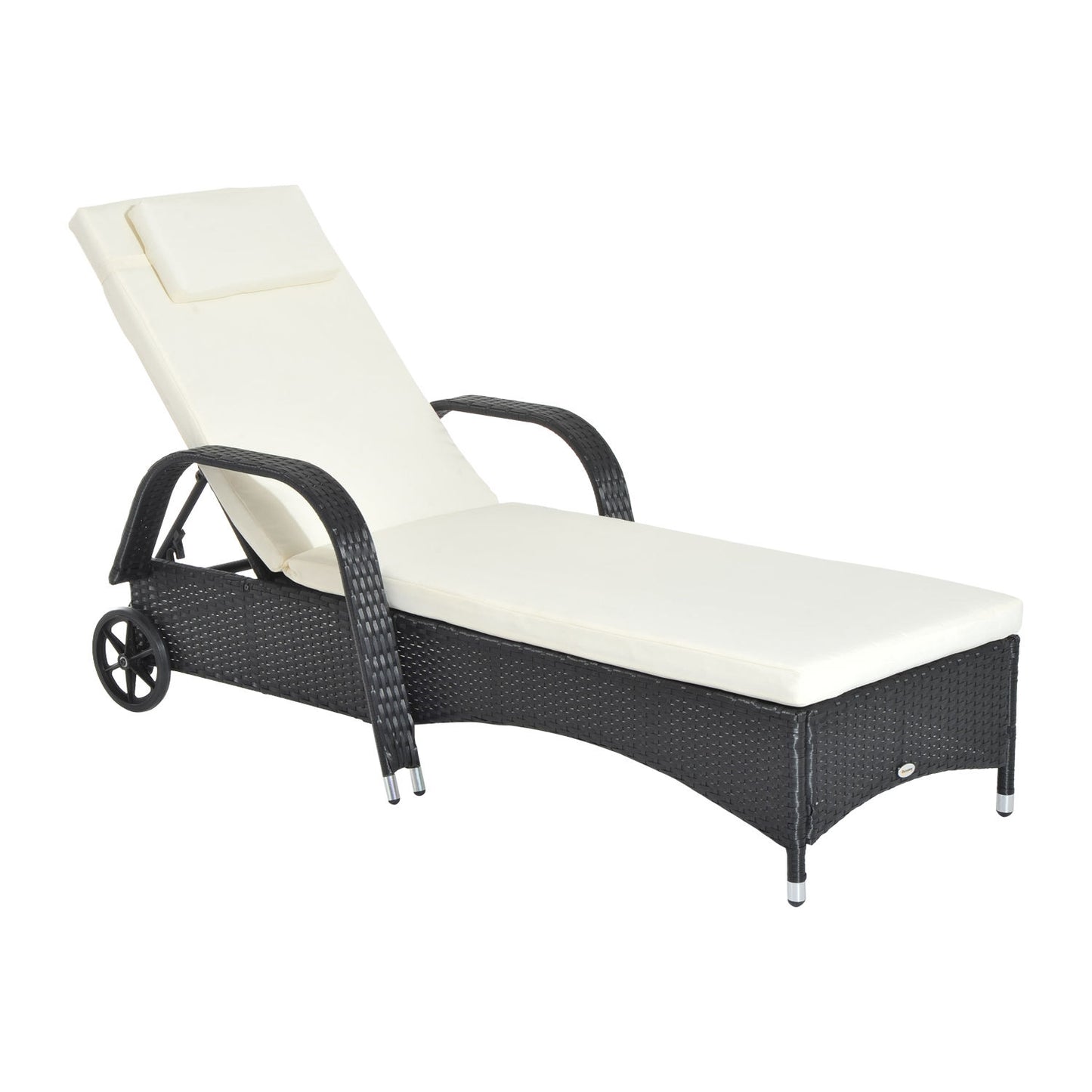 Black sun lounger in poly rattan with adjustable backrest