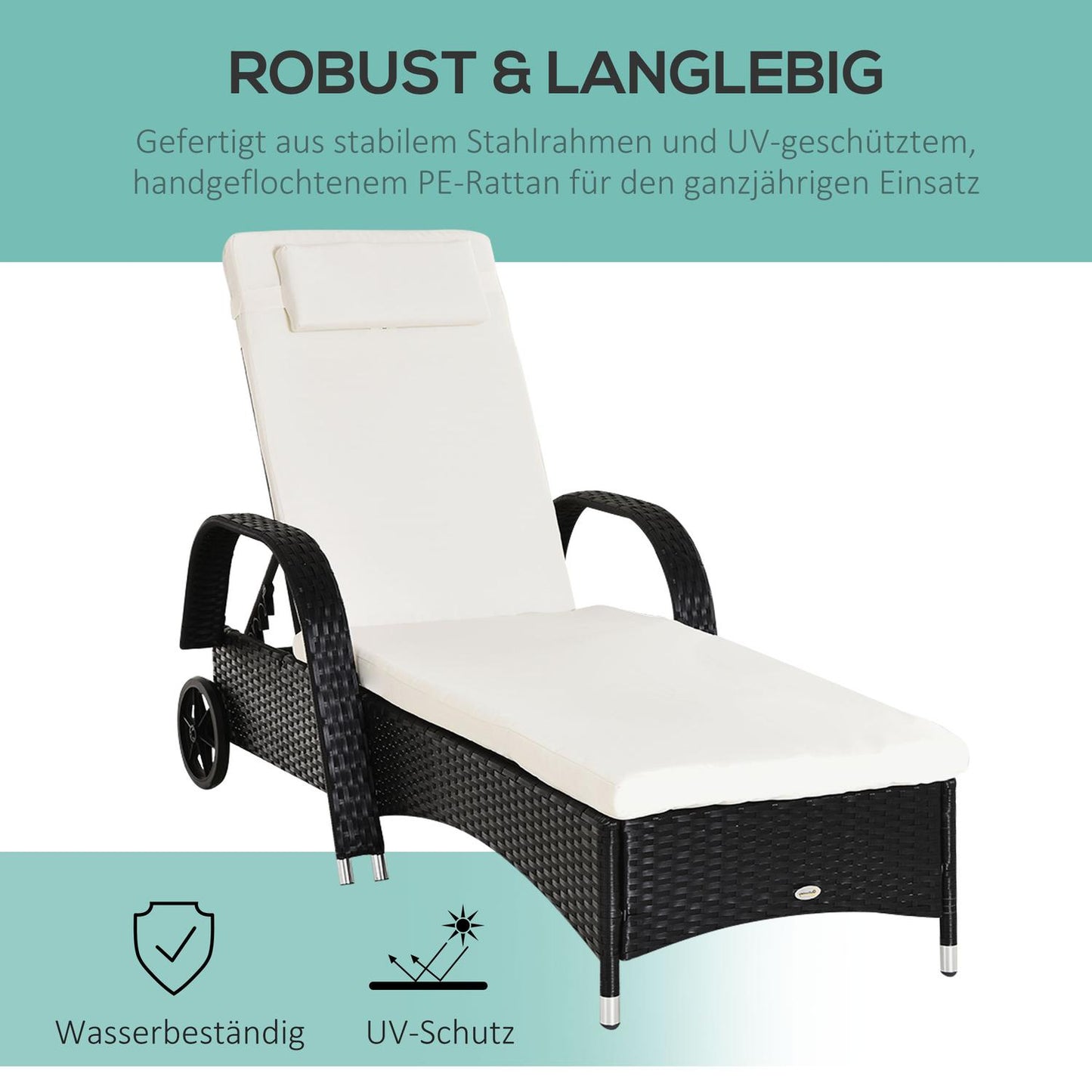 Black sun lounger in poly rattan with adjustable backrest