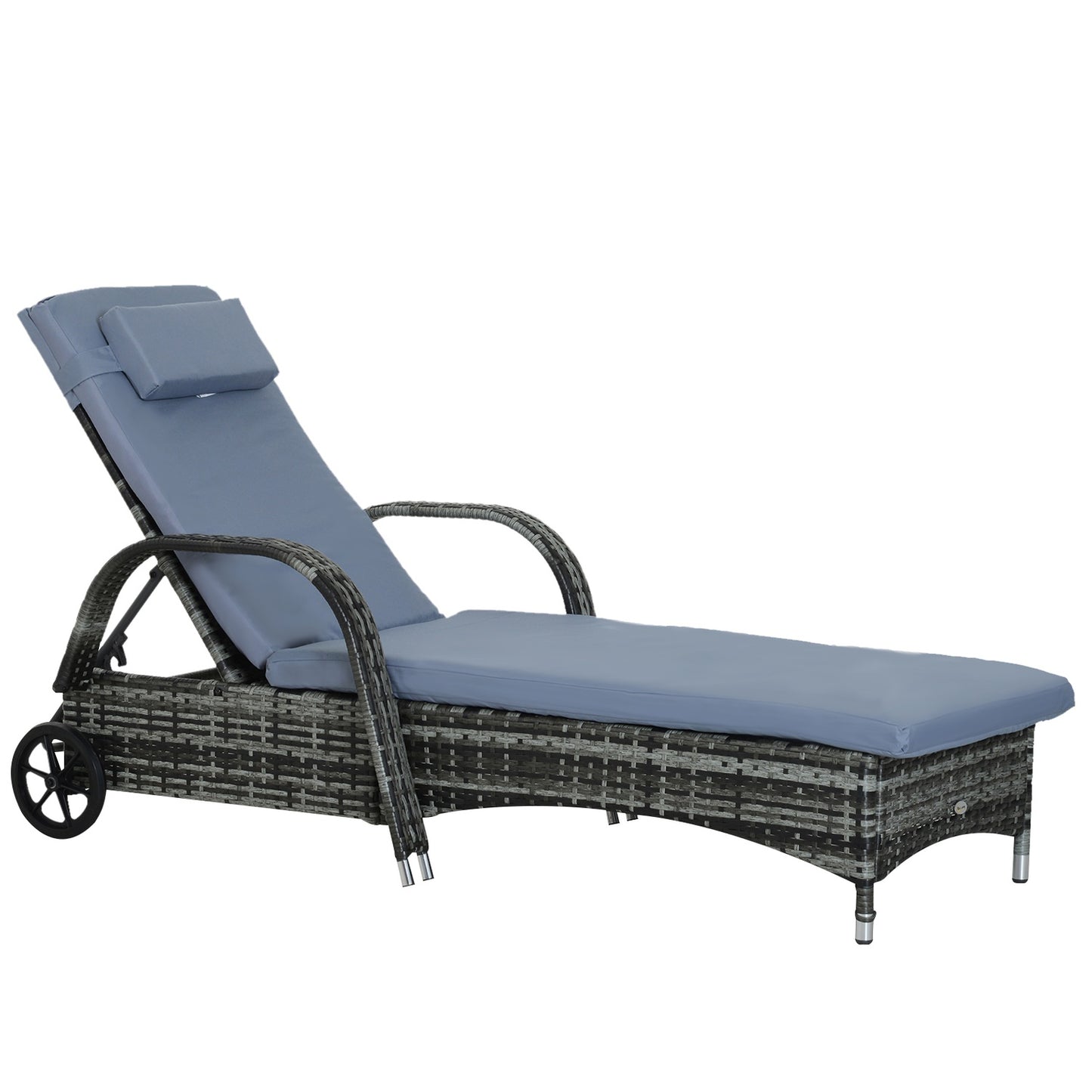 Mobile gray garden chair with cushion, poly rattan & metal