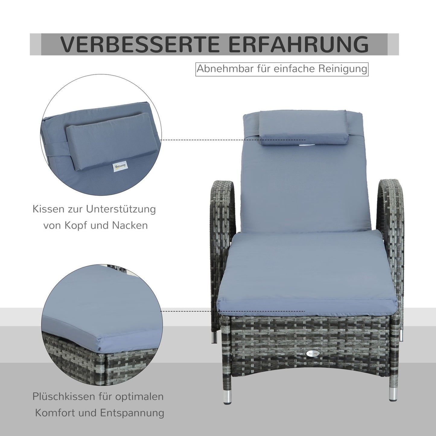 Mobile gray garden chair with cushion, poly rattan & metal