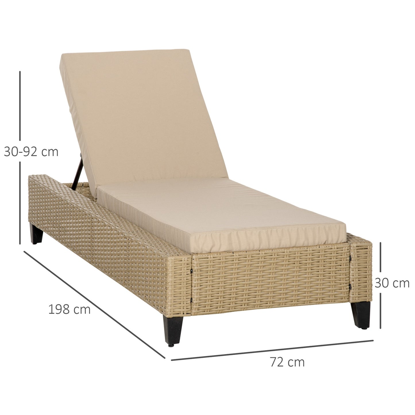 Adjustable sun lounger in poly rattan with cushions - Khaki