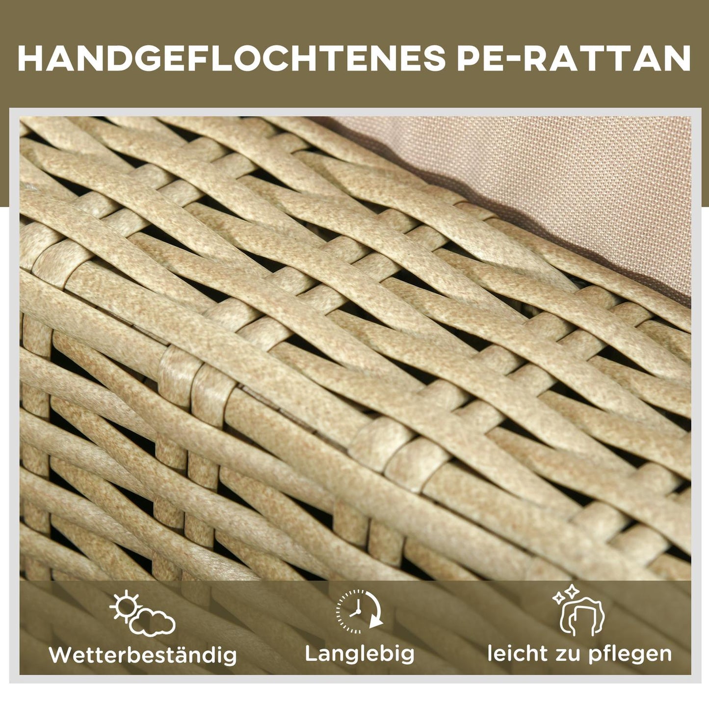 Adjustable sun lounger in poly rattan with cushions - Khaki